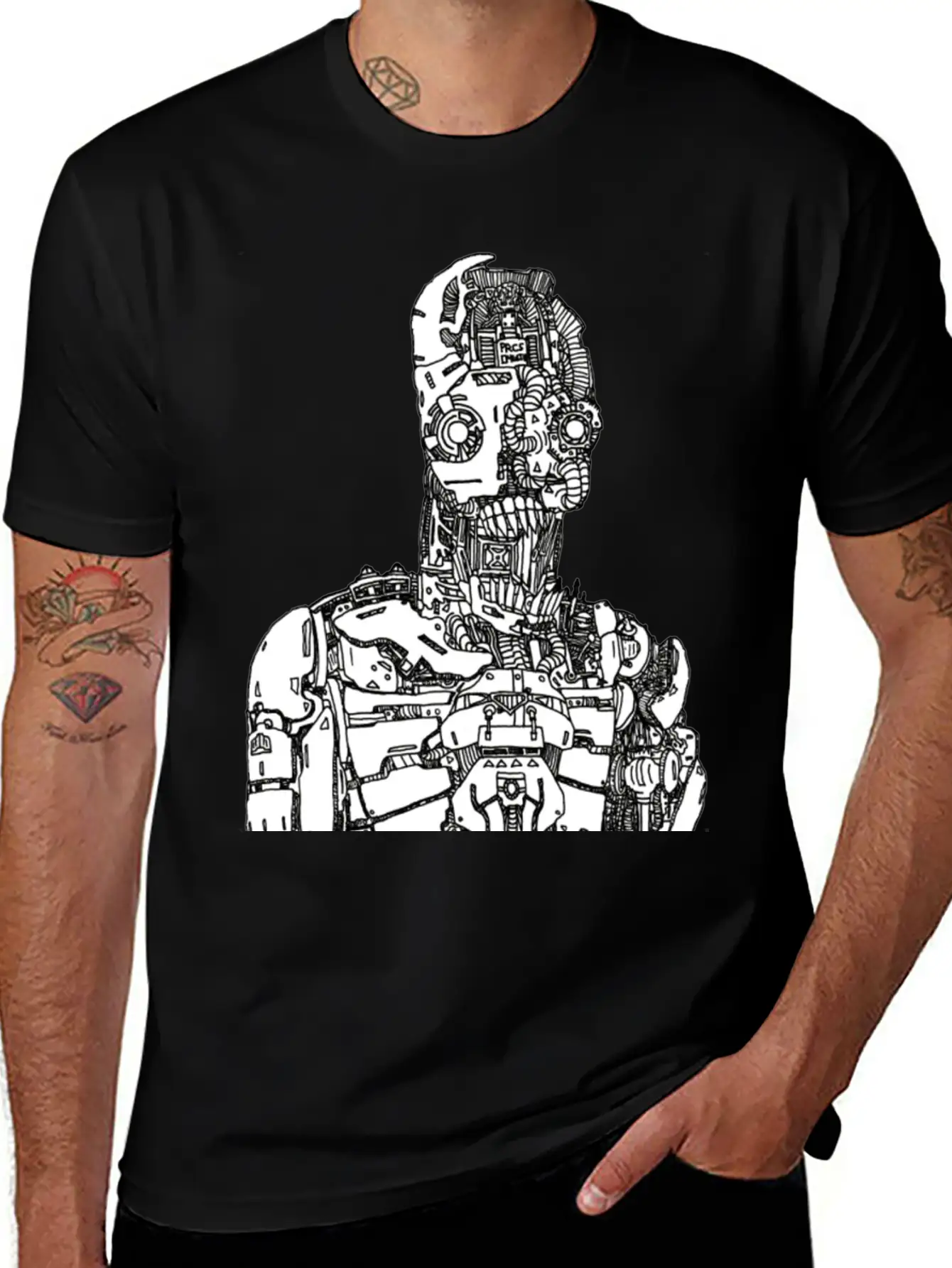 Robot Sketch Essential Unisex Summer Tee – Soft Cotton Casual Fit