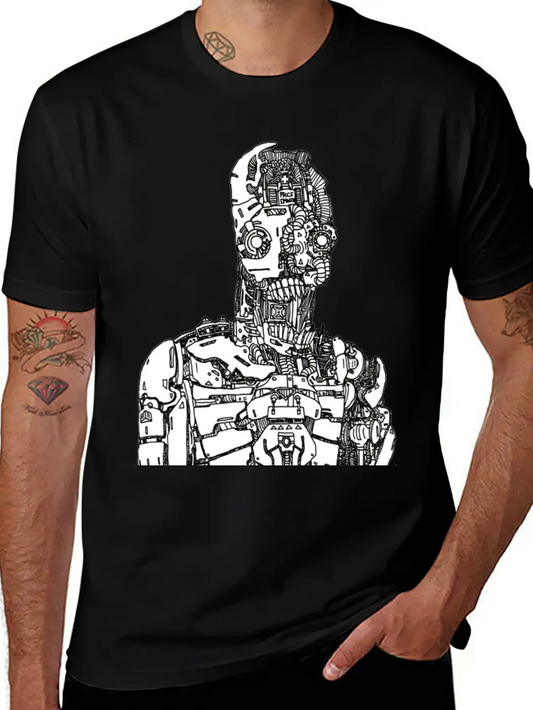 Robot Sketch Essential Unisex Summer Tee – Soft Cotton Casual Fit
