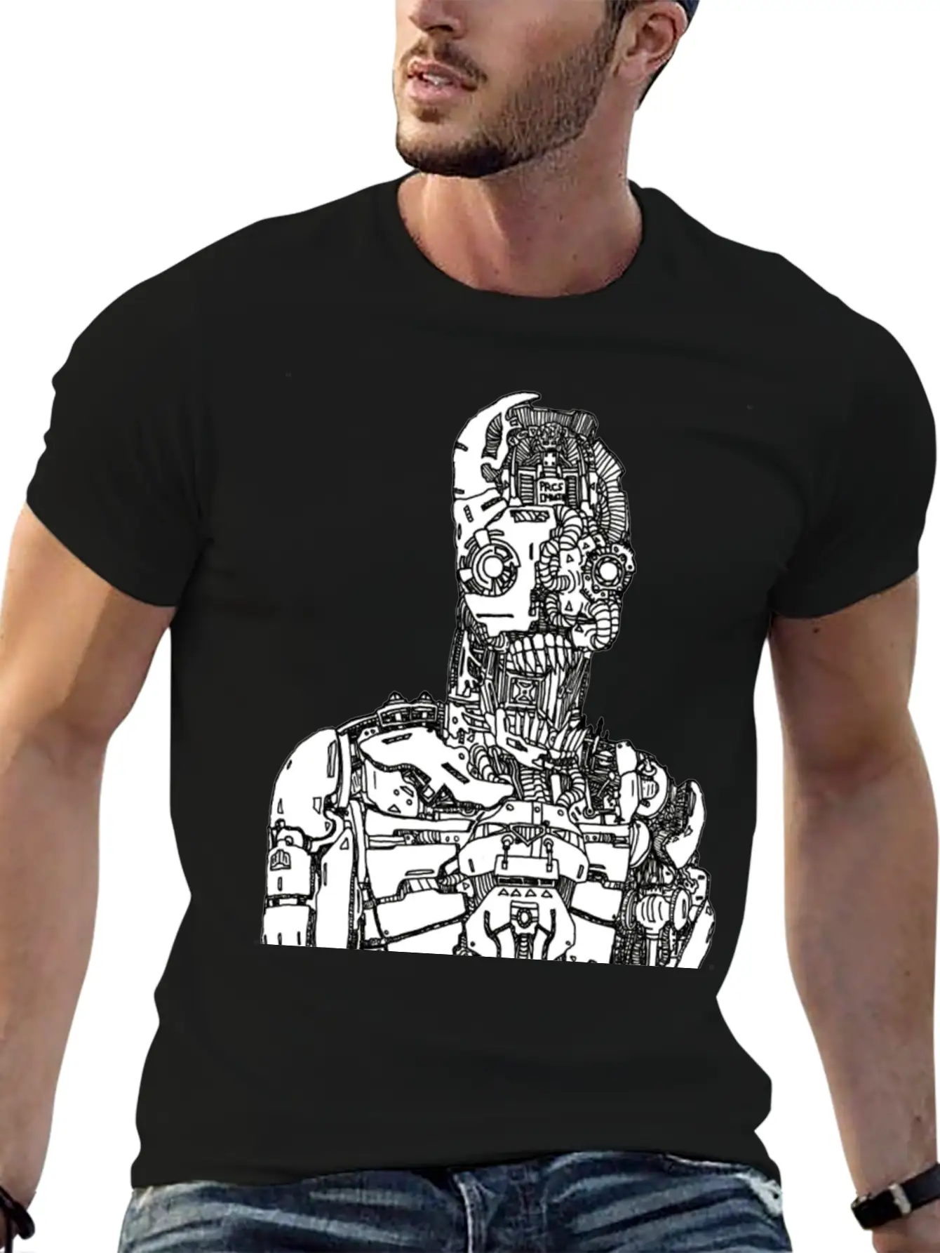 Robot Sketch Essential Unisex Summer Tee – Soft Cotton Casual Fit