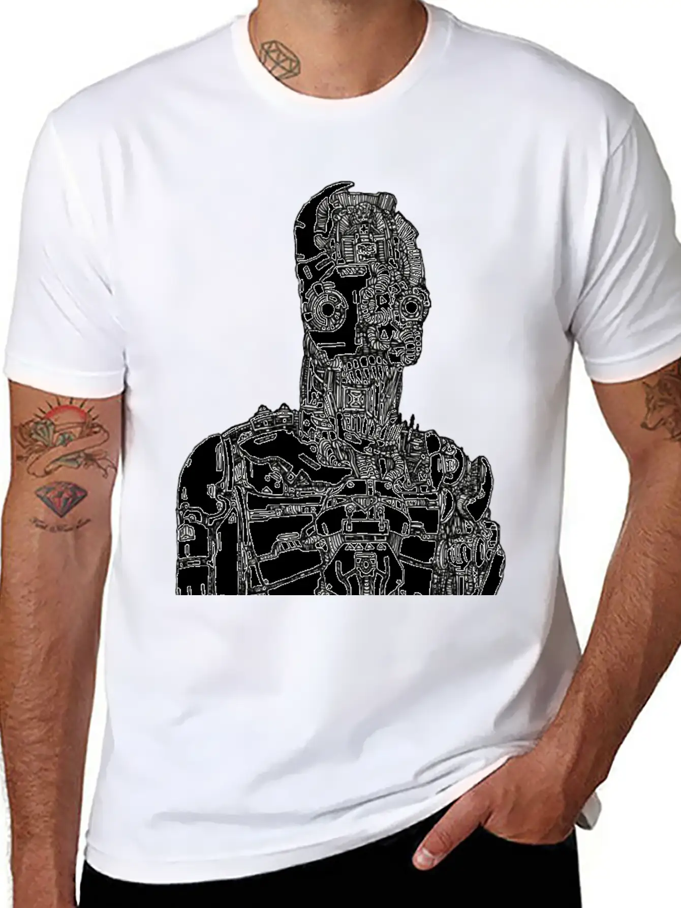 Robot Sketch Essential Unisex Summer Tee – Soft Cotton Casual Fit