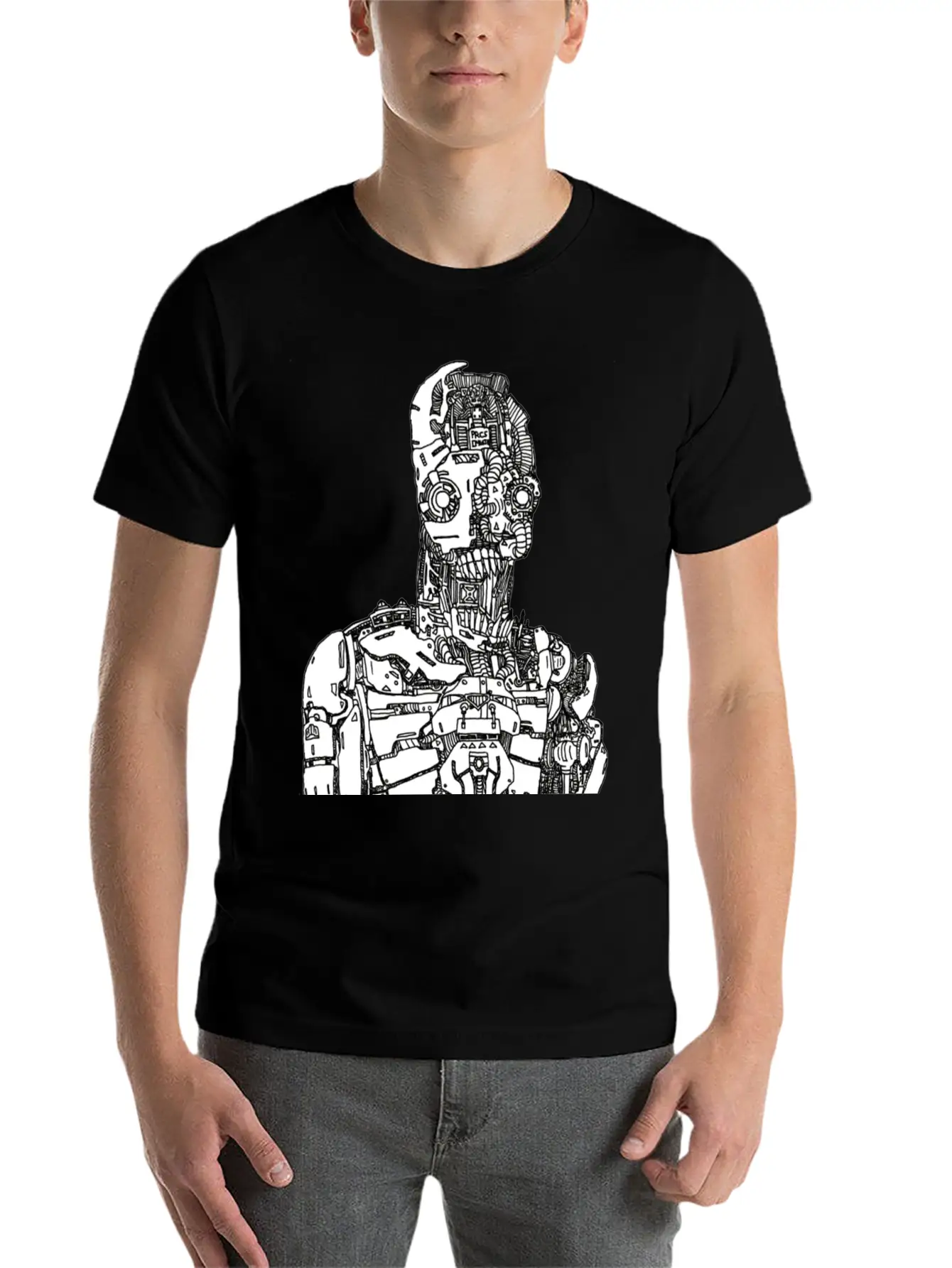 Robot Sketch Essential Unisex Summer Tee – Soft Cotton Casual Fit