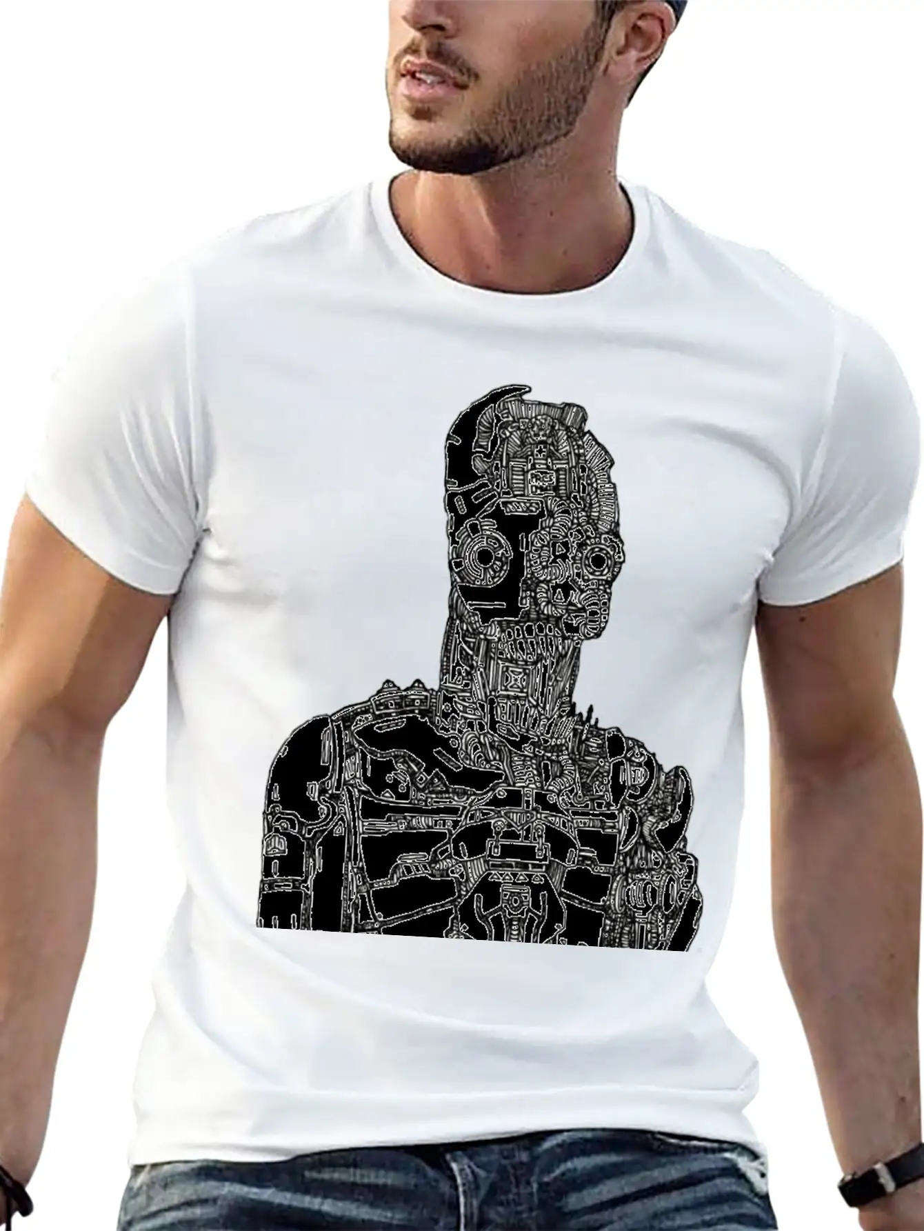 Robot Sketch Essential Unisex Summer Tee – Soft Cotton Casual Fit