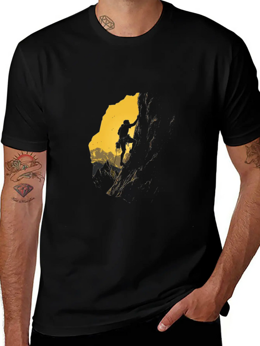 Rock Climbing Mountain Climber Silhouette Unisex Short Sleeve Soft Cotton T-Shirt – Casual Everyday Wear