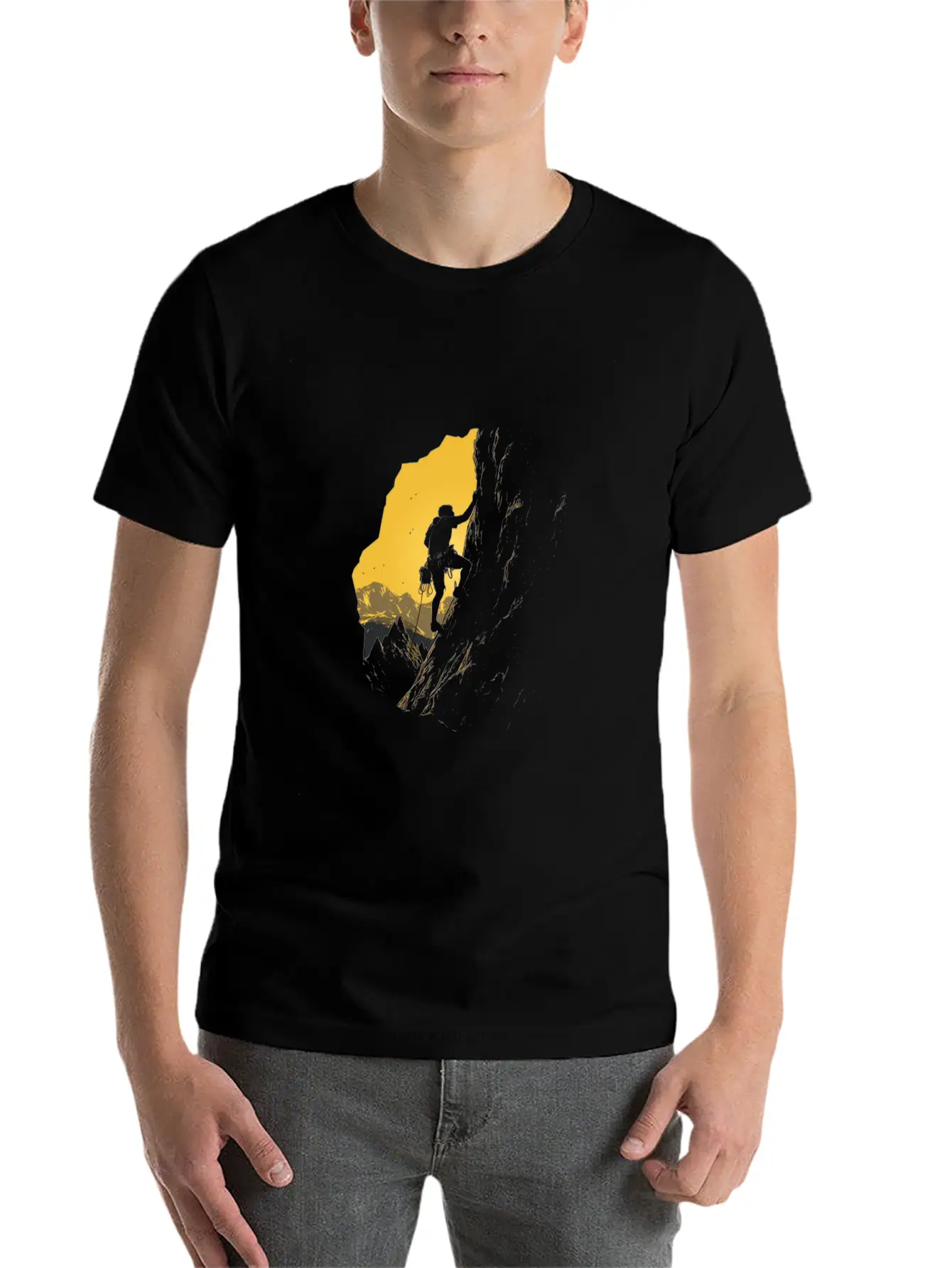 Rock Climbing Mountain Climber Silhouette Unisex Short Sleeve Soft Cotton T-Shirt – Casual Everyday Wear