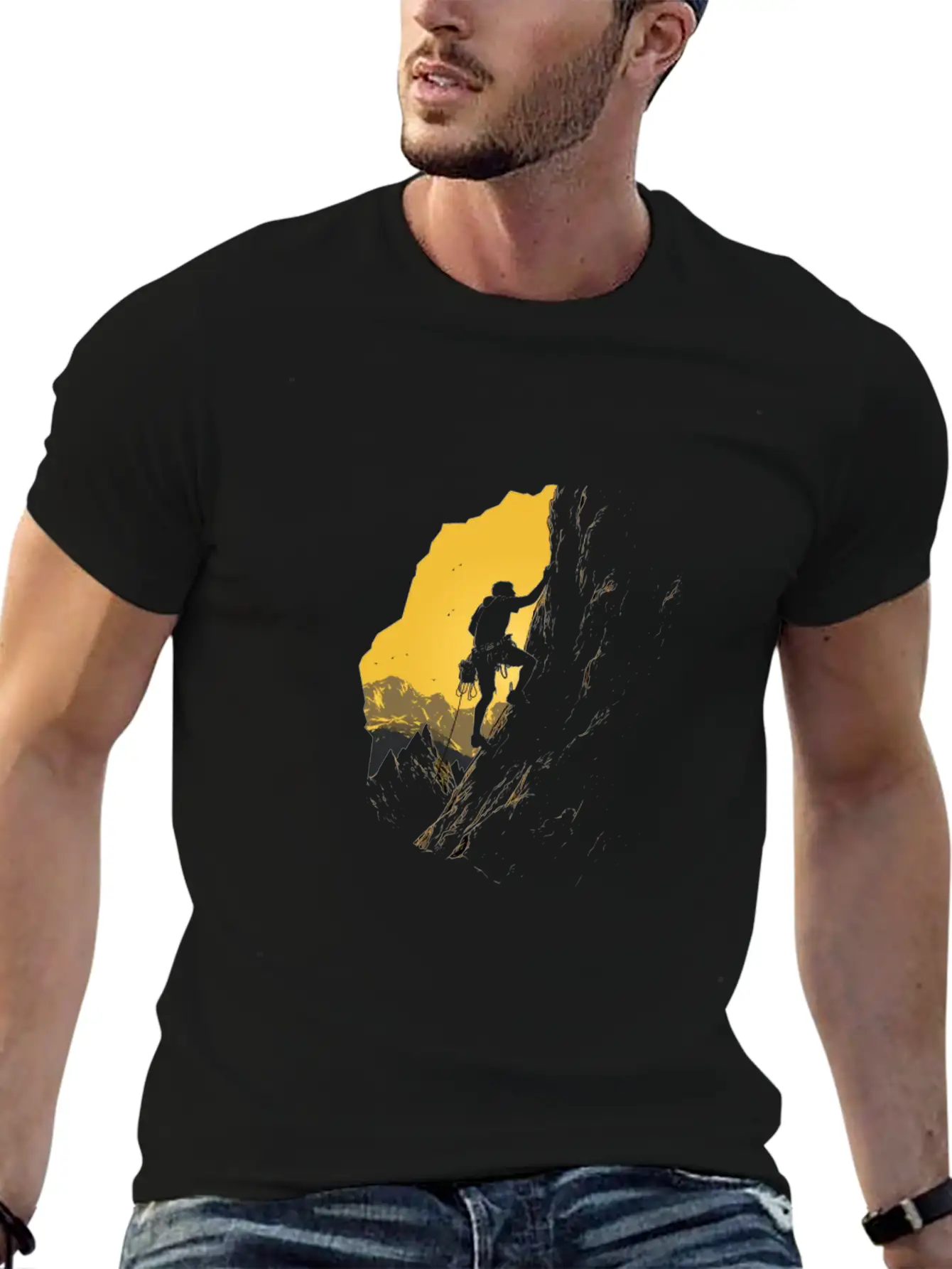 Rock Climbing Mountain Climber Silhouette Unisex Short Sleeve Soft Cotton T-Shirt – Casual Everyday Wear