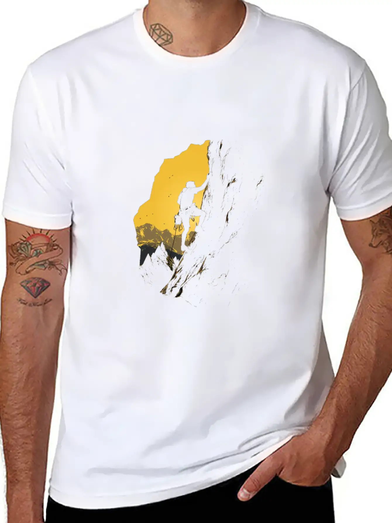 Rock Climbing Mountain Climber Silhouette Unisex Short Sleeve Soft Cotton T-Shirt – Casual Everyday Wear