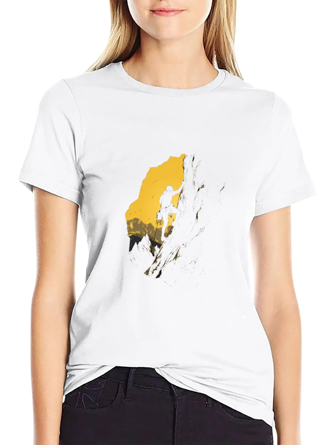 Rock Climbing Mountain Climber Silhouette Unisex Short Sleeve Soft Cotton T-Shirt – Casual Everyday Wear