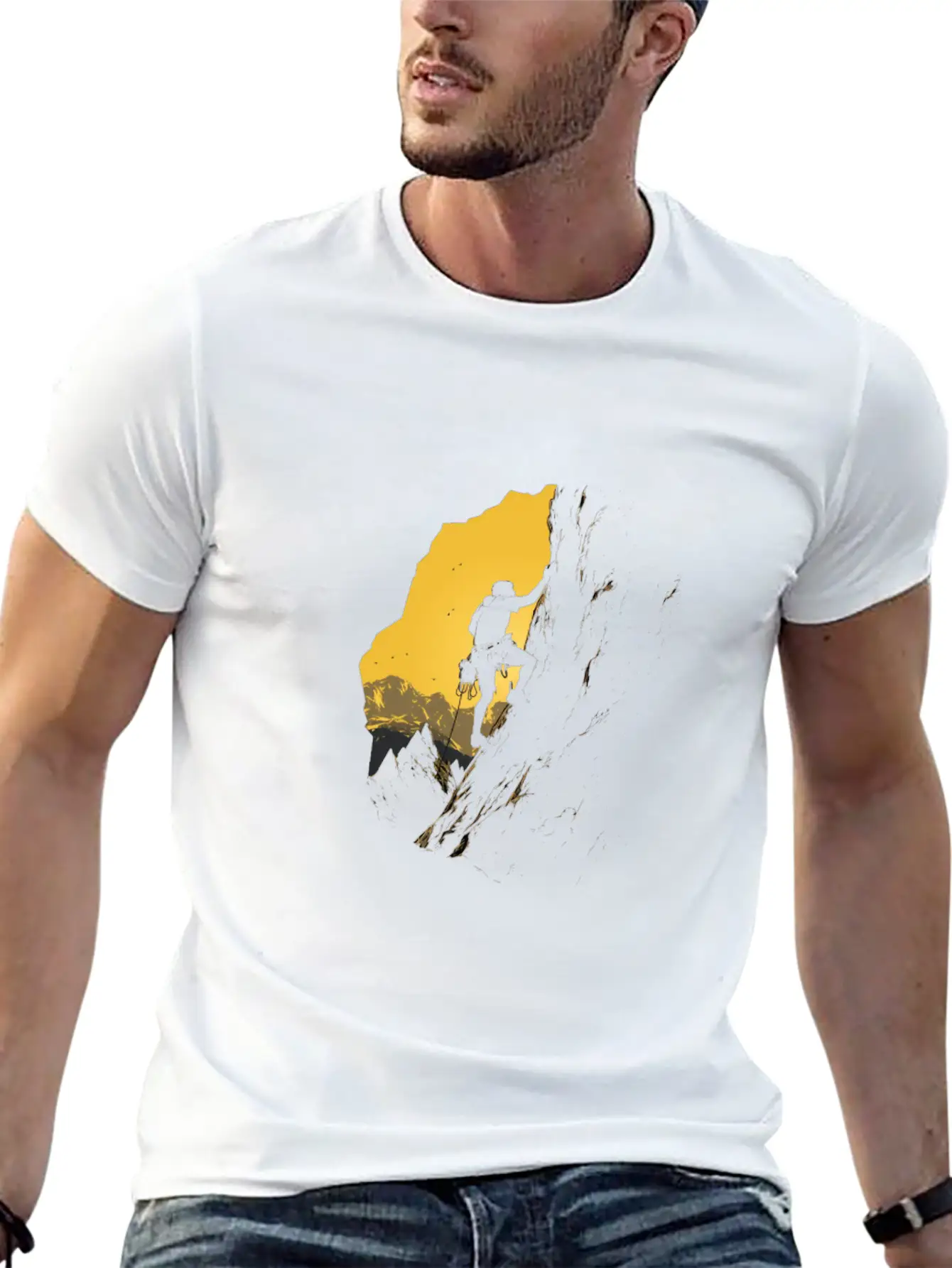 Rock Climbing Mountain Climber Silhouette Unisex Short Sleeve Soft Cotton T-Shirt – Casual Everyday Wear