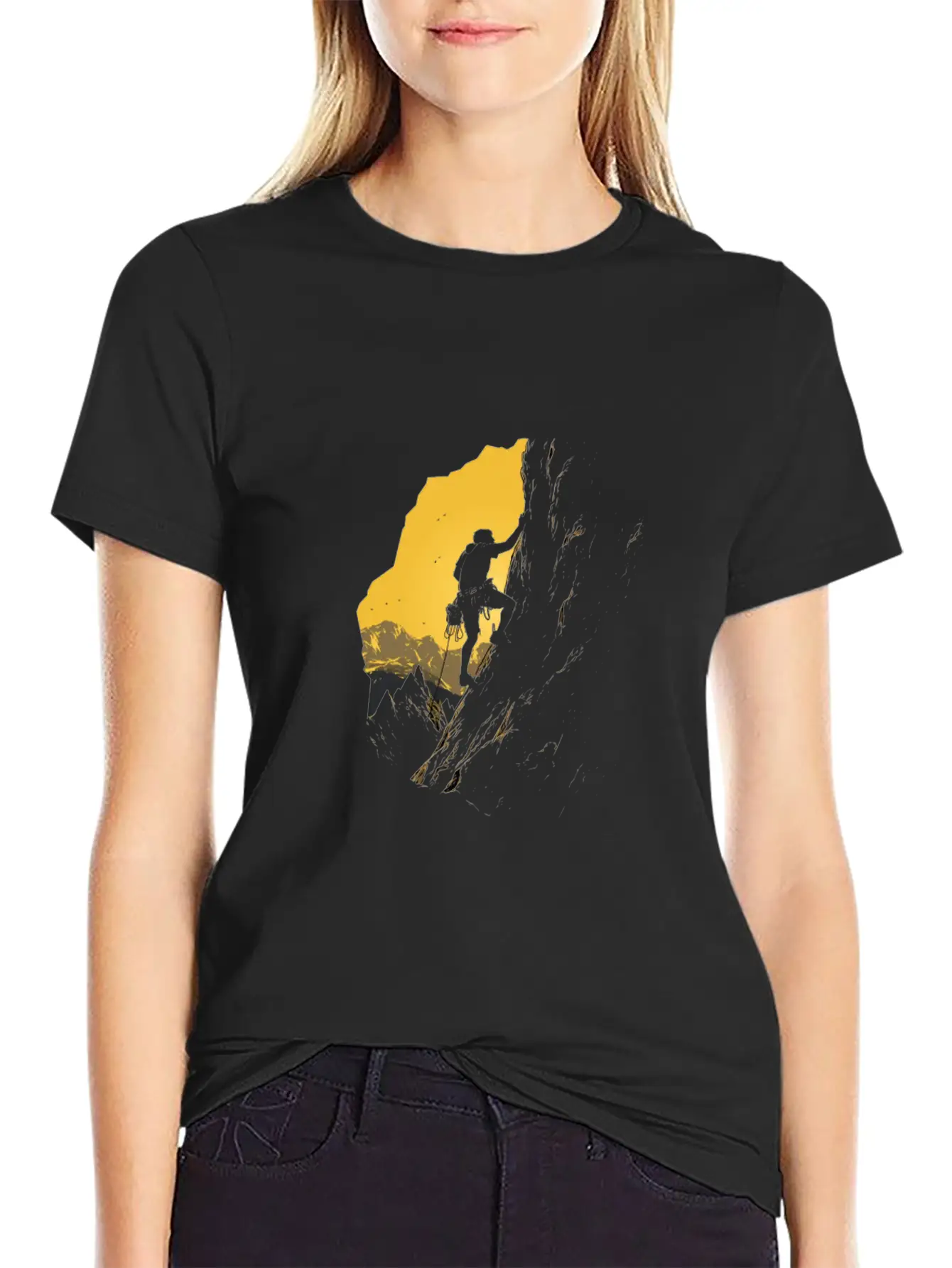 Rock Climbing Mountain Climber Silhouette Unisex Short Sleeve Soft Cotton T-Shirt – Casual Everyday Wear
