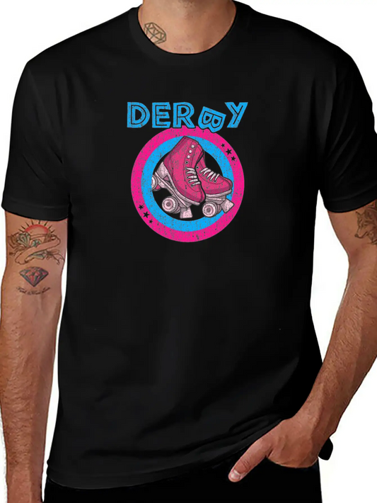 Roller Derby Girl 80s Skate Disco - Hot Pink & Unisex Short Sleeve Soft Cotton T-Shirt – Casual Everyday Wear
