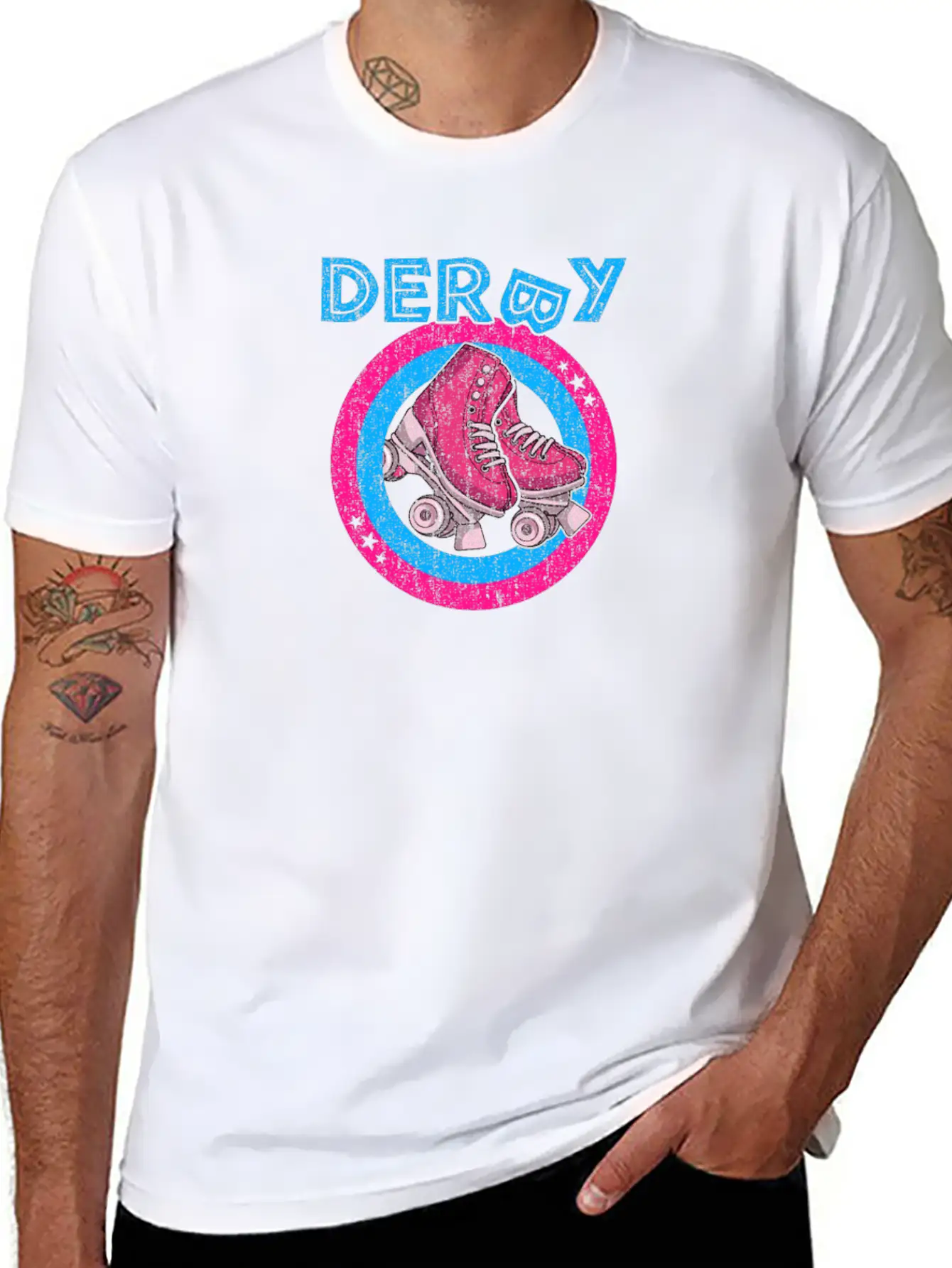 Roller Derby Girl 80s Skate Disco - Hot Pink & Unisex Short Sleeve Soft Cotton T-Shirt – Casual Everyday Wear