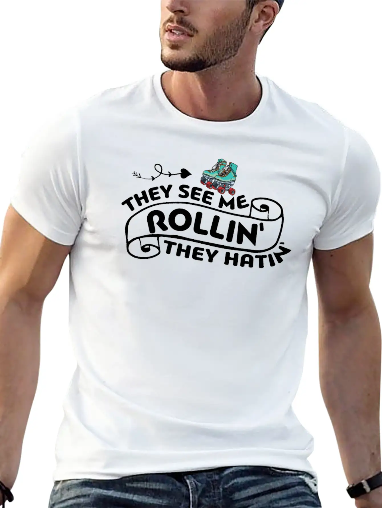 Roller Skating They See Me Rollin' They Hatin' Ska Basic Graphic T-Shirt – Daily Comfort In Soft Cotton