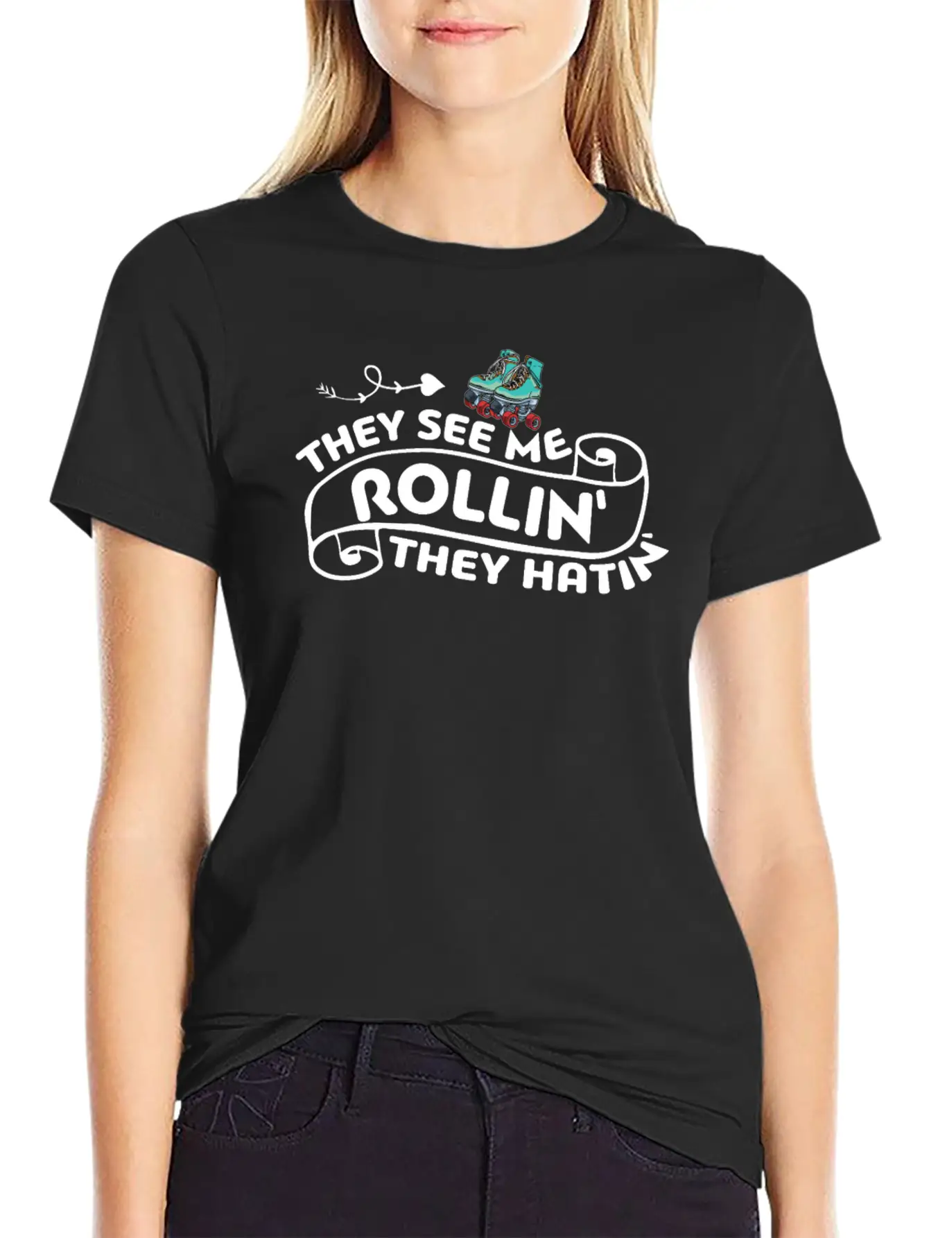 Roller Skating They See Me Rollin' They Hatin' Ska Basic Graphic T-Shirt – Daily Comfort In Soft Cotton