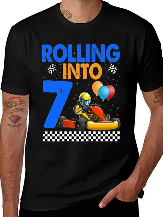Rolling Into 7 Kart Racer Essential Unisex Summer Tee – Soft Cotton Casual Fit