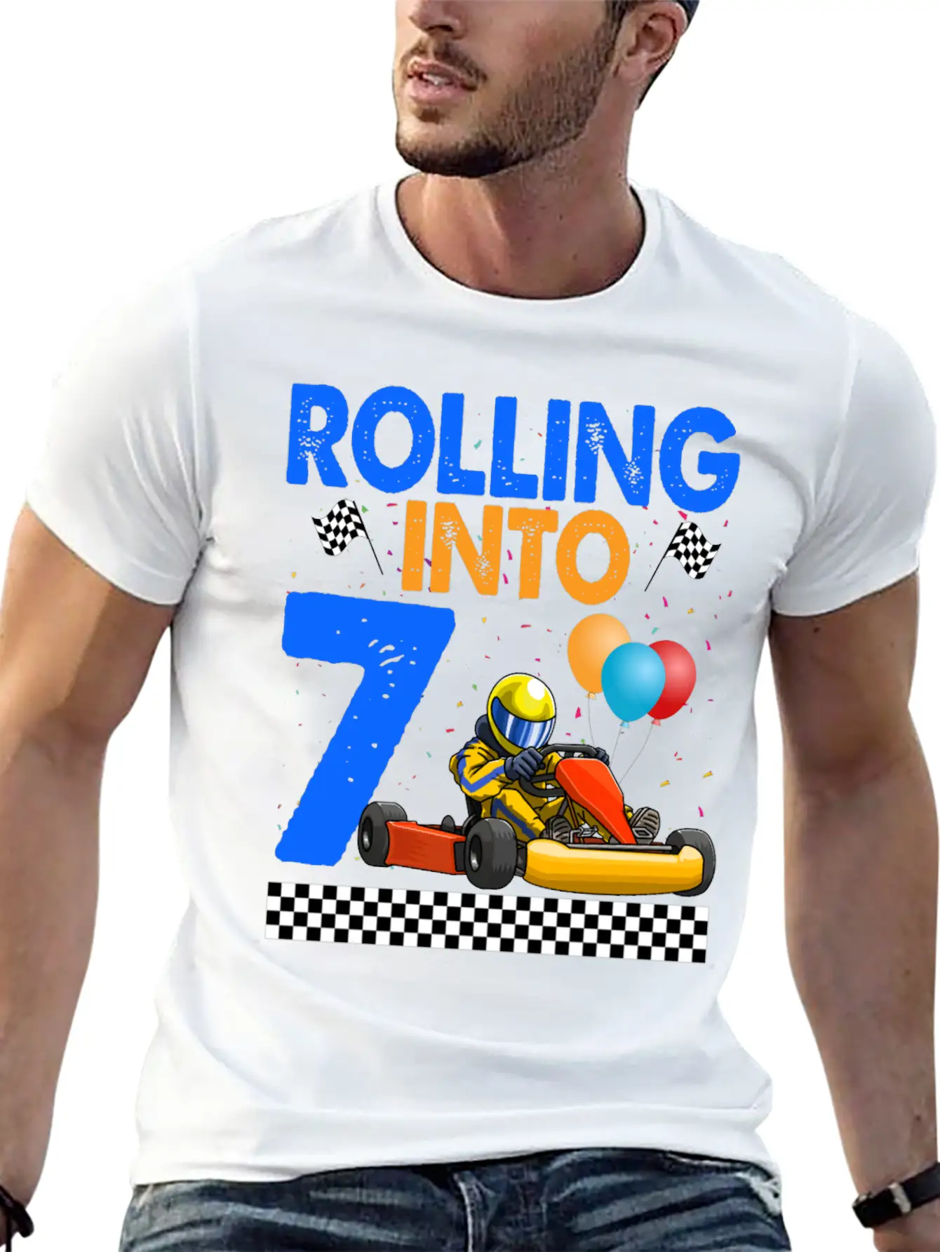 Rolling Into 7 Kart Racer Essential Unisex Summer Tee – Soft Cotton Casual Fit