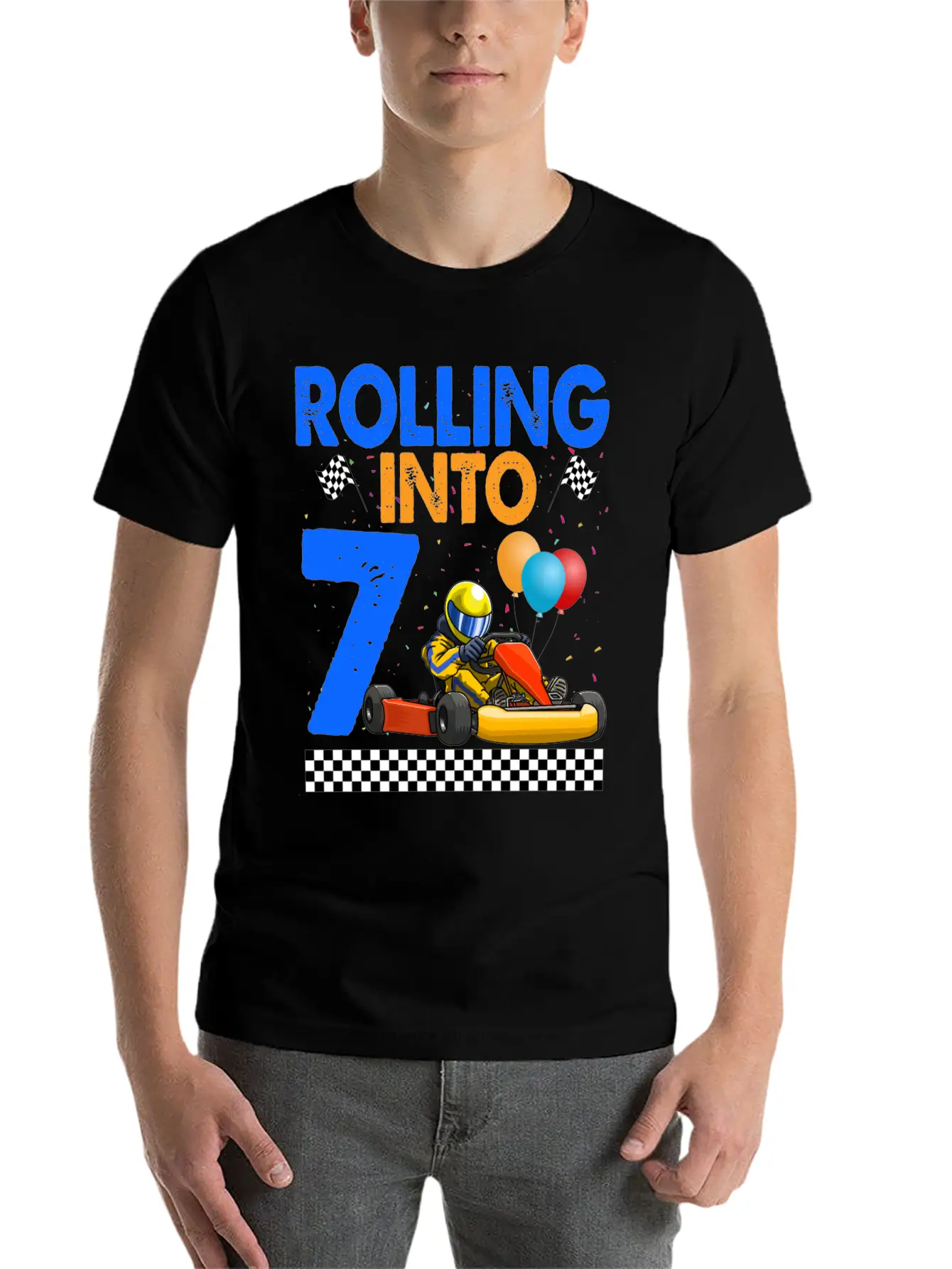 Rolling Into 7 Kart Racer Essential Unisex Summer Tee – Soft Cotton Casual Fit