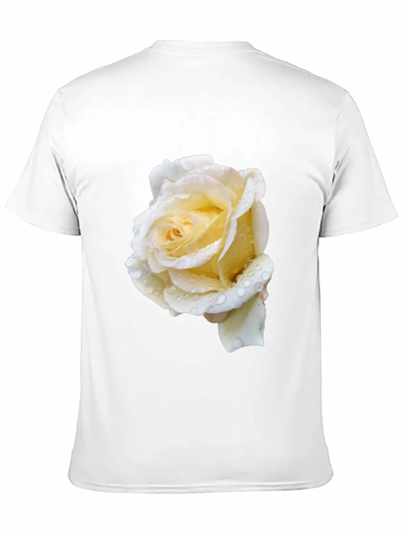 Romantic White Rose In The Rain Essential Unisex Summer Tee – Soft Cotton Casual Fit