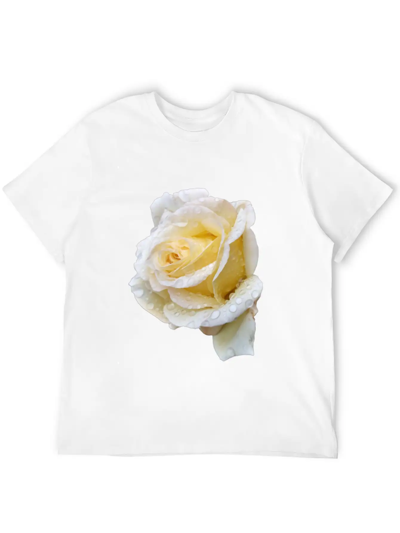 Romantic White Rose In The Rain Essential Unisex Summer Tee – Soft Cotton Casual Fit