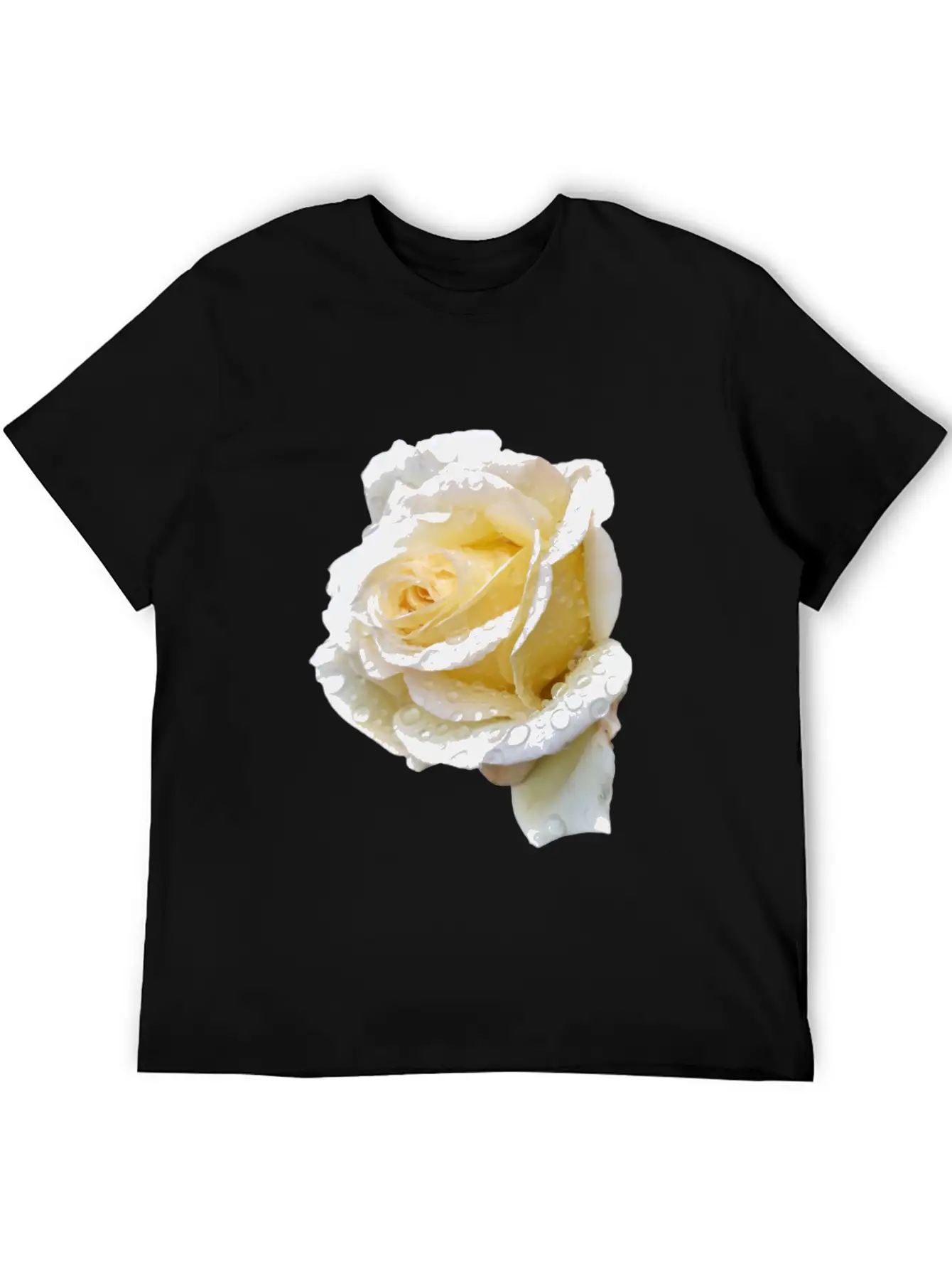 Romantic White Rose In The Rain Essential Unisex Summer Tee – Soft Cotton Casual Fit