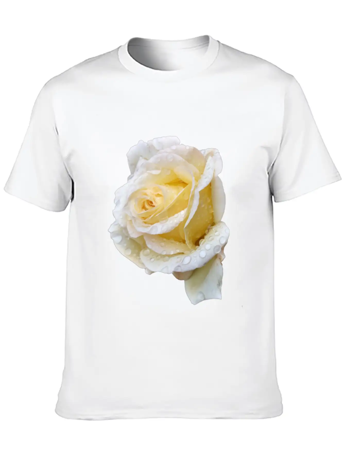 Romantic White Rose In The Rain Essential Unisex Summer Tee – Soft Cotton Casual Fit