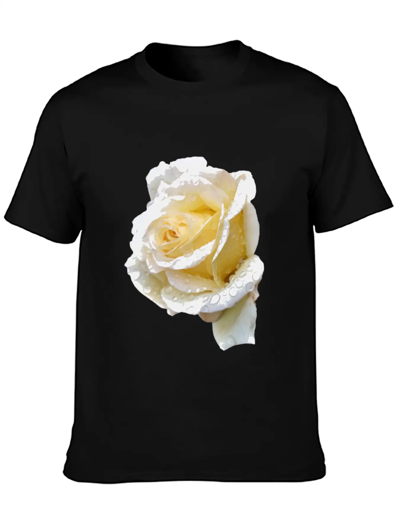 Romantic White Rose In The Rain Essential Unisex Summer Tee – Soft Cotton Casual Fit