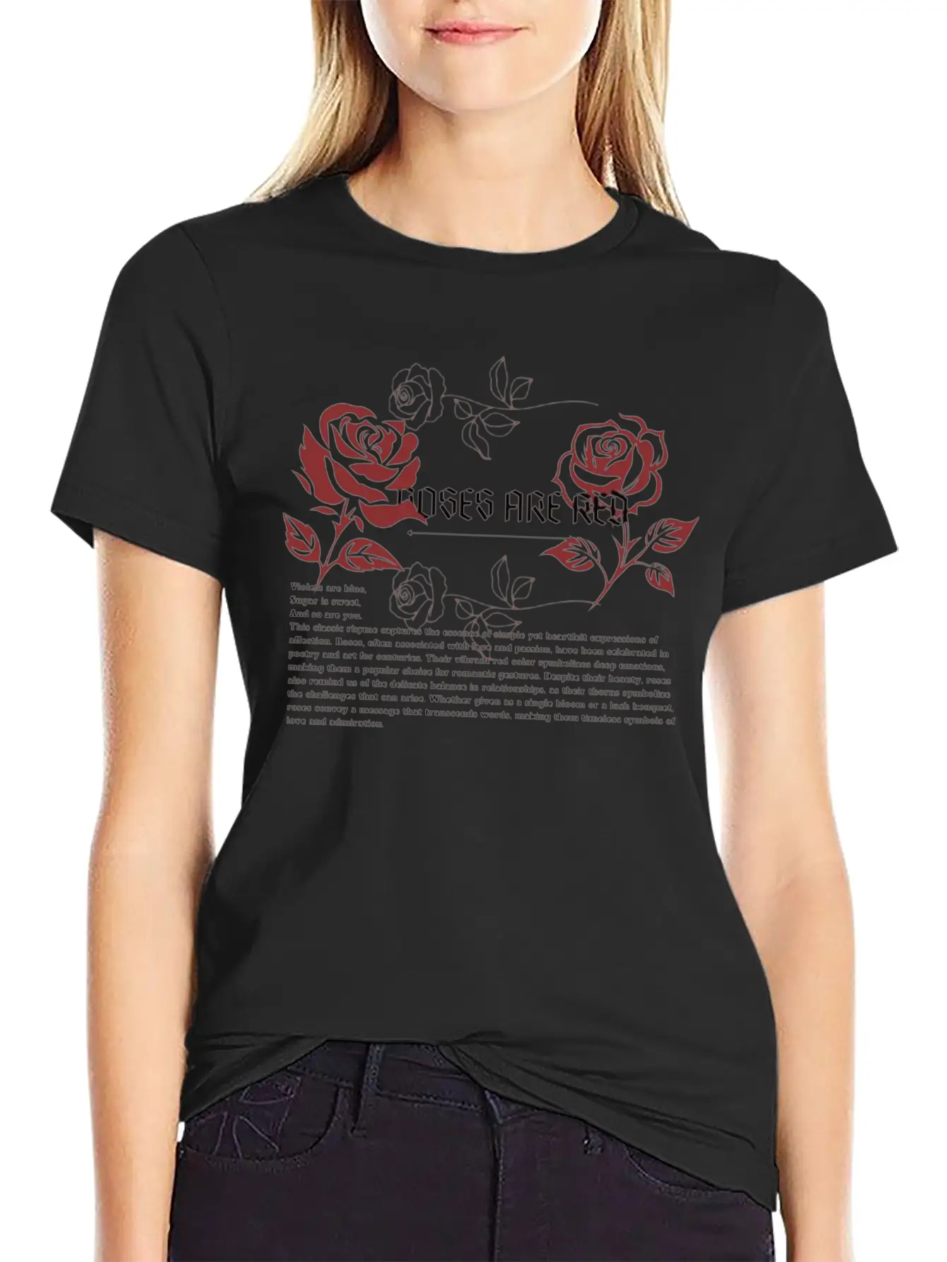 ROSES ARE RED. Rose Art. Aesthetics Comfortable Minimalist Graphic Tee – Summer Style Essential