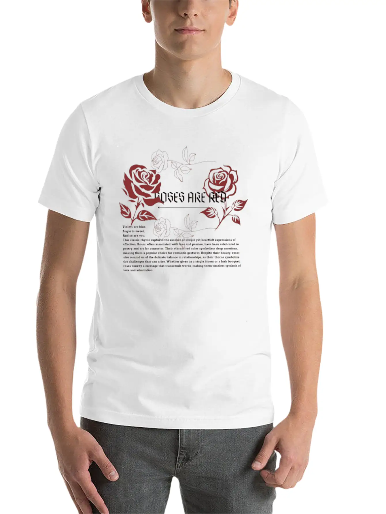 ROSES ARE RED. Rose Art. Aesthetics Comfortable Minimalist Graphic Tee – Summer Style Essential