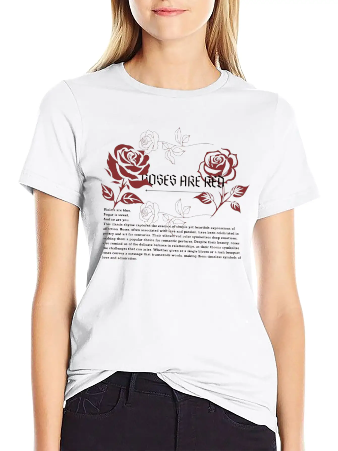 ROSES ARE RED. Rose Art. Aesthetics Comfortable Minimalist Graphic Tee – Summer Style Essential