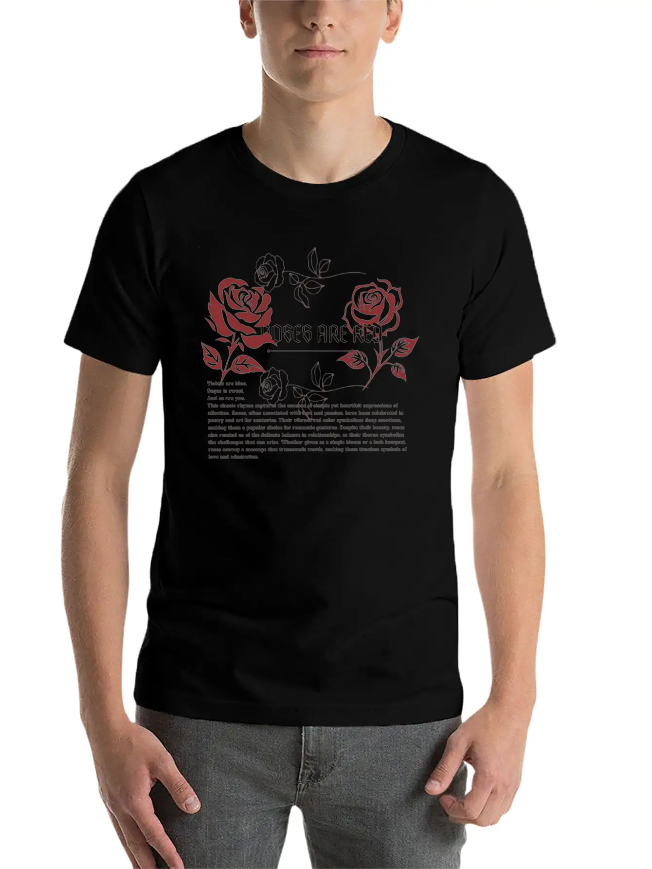 ROSES ARE RED. Rose Art. Aesthetics Comfortable Minimalist Graphic Tee – Summer Style Essential