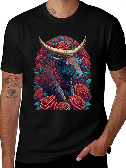 Roses Bull Bulls Red Colorful Timeless Short Sleeve Tee – Comfy And Minimalist Design