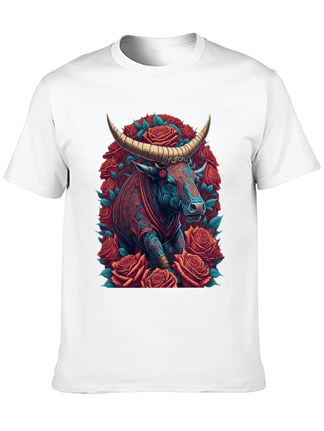 Roses Bull Bulls Red Colorful Timeless Short Sleeve Tee – Comfy And Minimalist Design