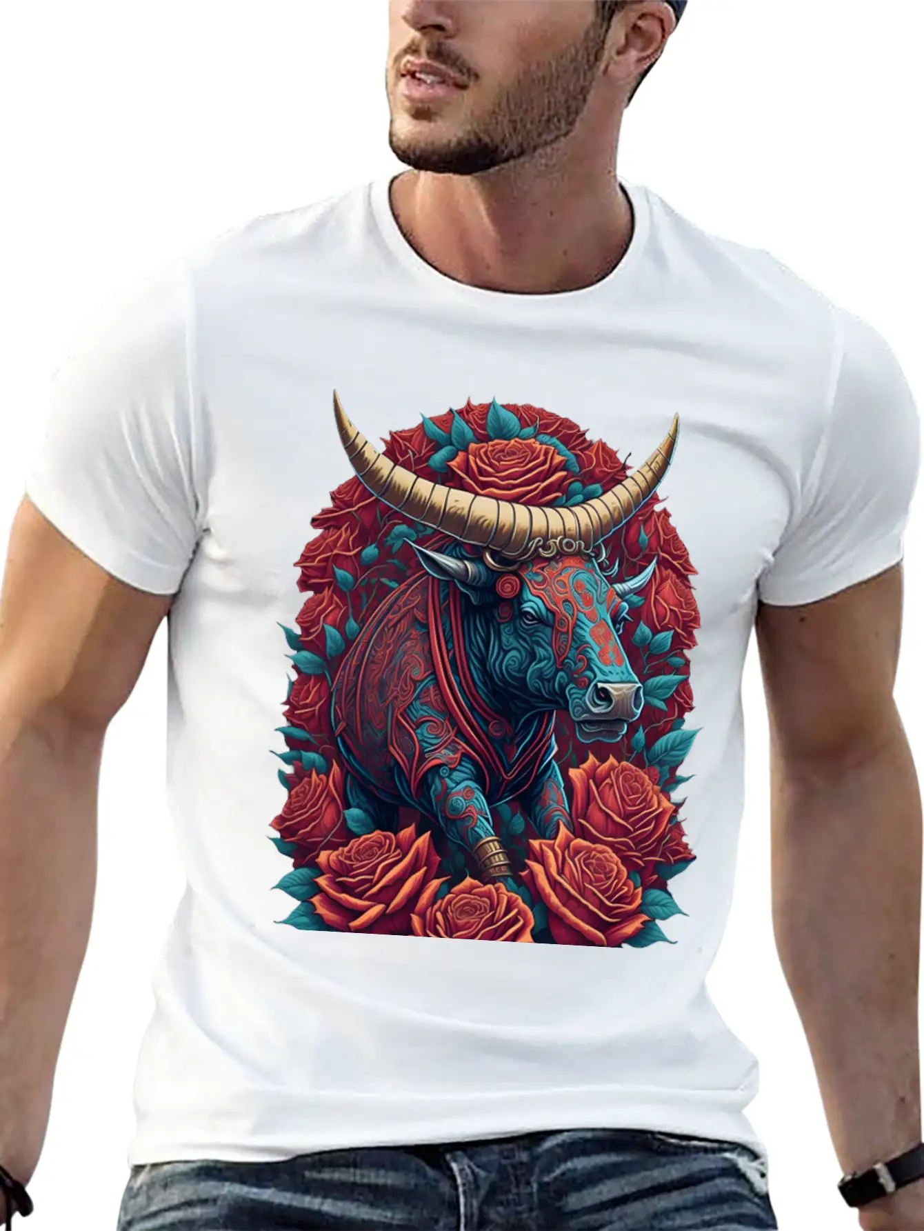 Roses Bull Bulls Red Colorful Timeless Short Sleeve Tee – Comfy And Minimalist Design