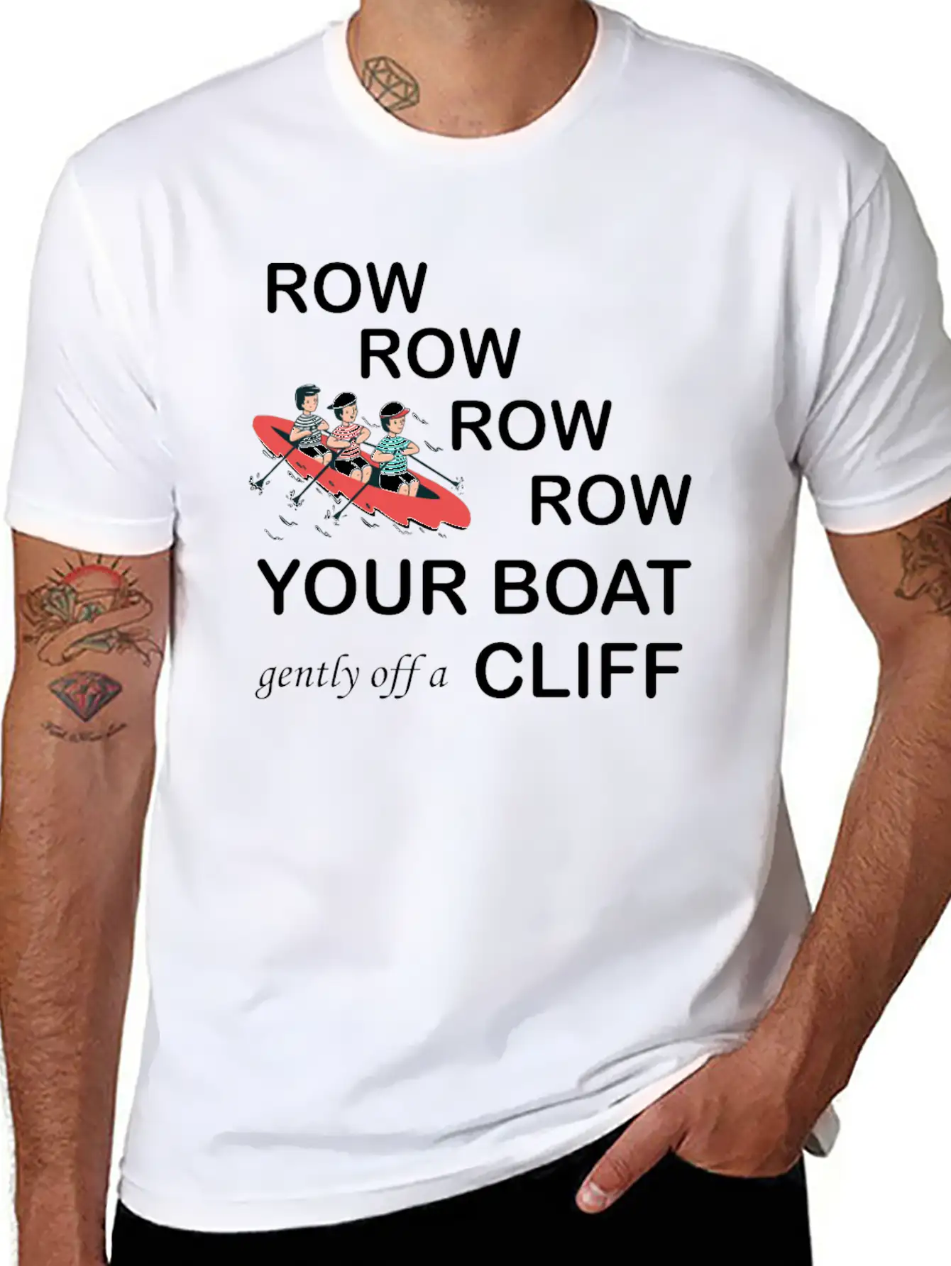Row, Row, Row You're Boat Gently Off A Cliff Gift Unisex Short Sleeve Soft Cotton T-Shirt – Casual Everyday Wear