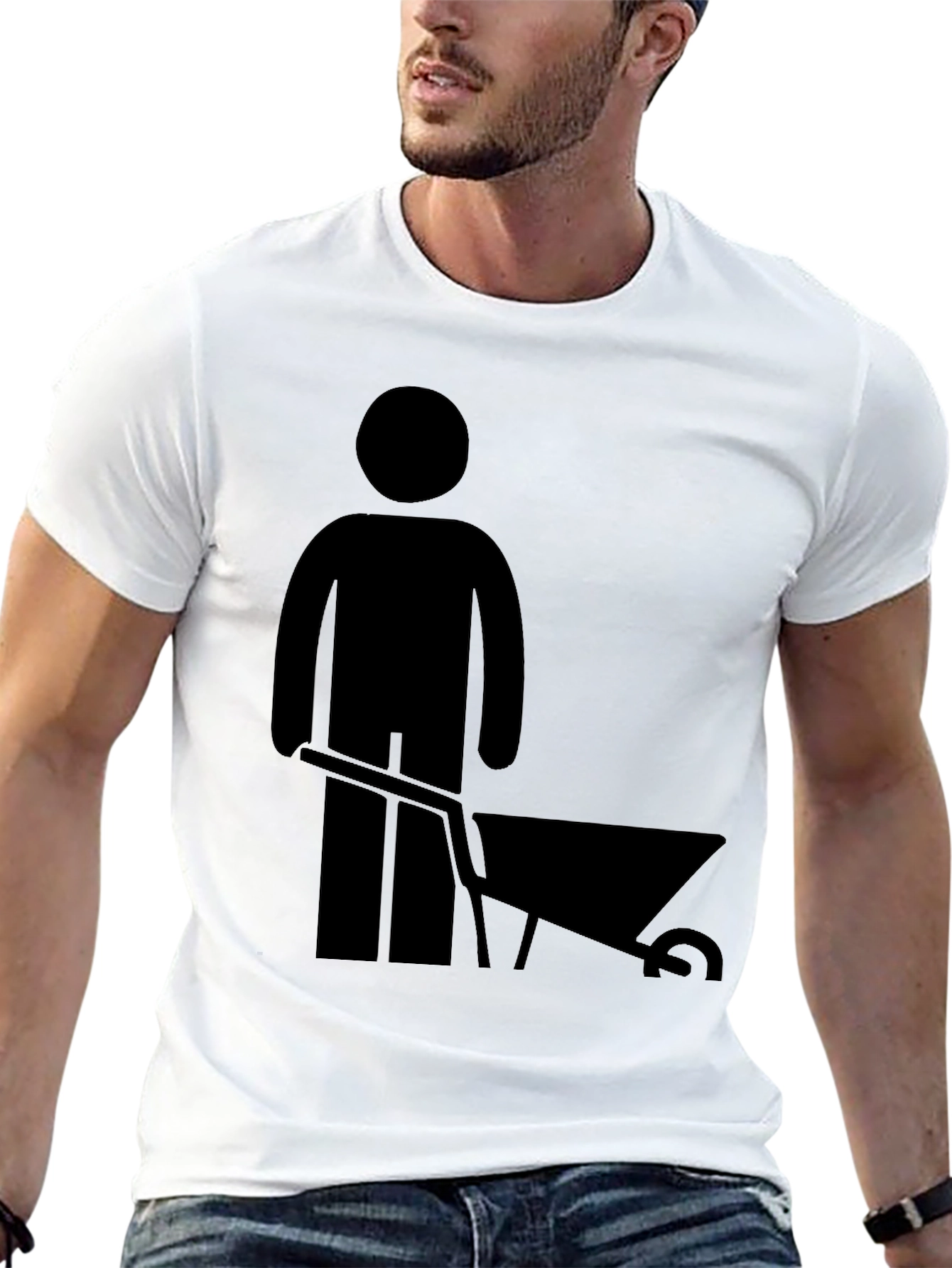 Wheelbarrow Man Graphic Tee - Black Cotton T-Shirt