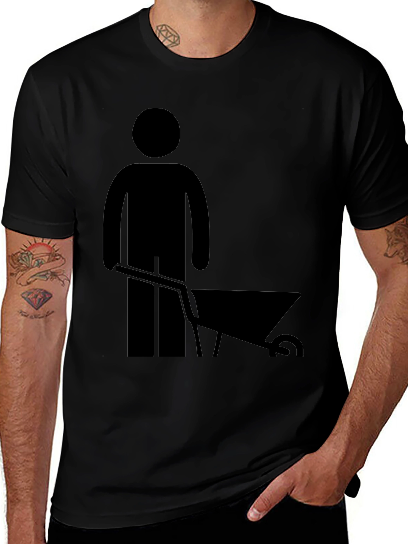 Wheelbarrow Man Graphic Tee - Black Cotton T-Shirt