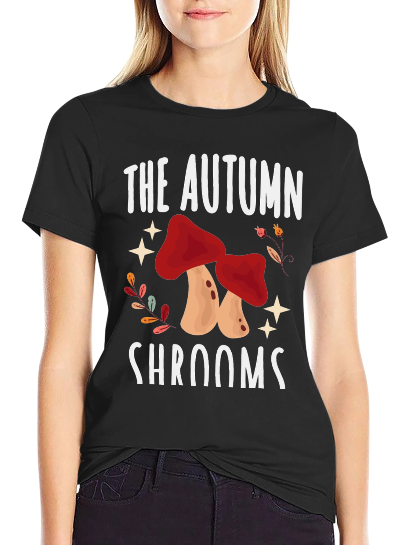 Autumn Shrooms Graphic Tee - Black Unisex T-Shirt