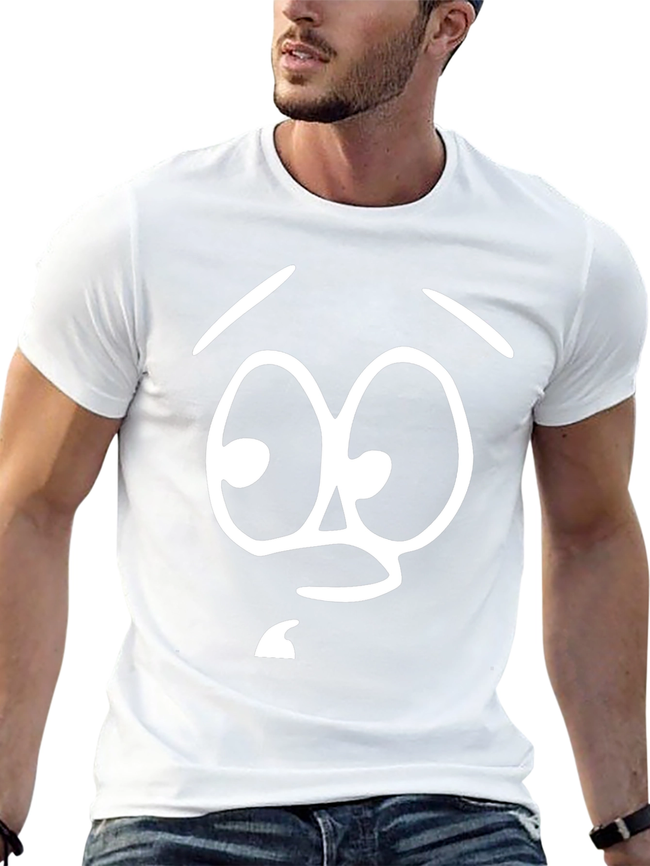 Funny Cartoon Face Graphic Tee - Black Cotton T-Shirt