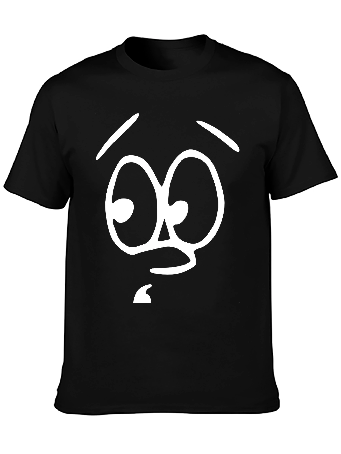 Funny Cartoon Face Graphic Tee - Black Cotton T-Shirt