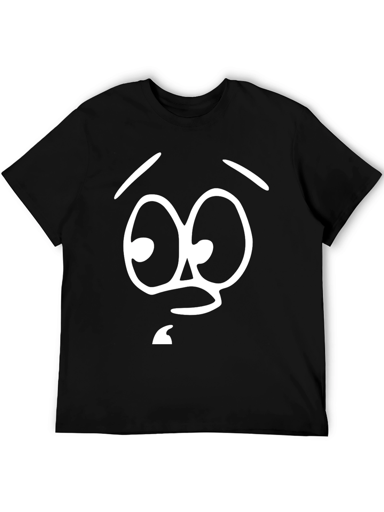 Funny Cartoon Face Graphic Tee - Black Cotton T-Shirt
