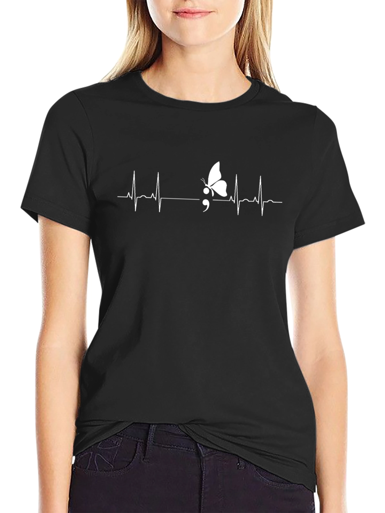 Butterfly Semicolon Heartbeat T-Shirt - Mental Health Awareness
