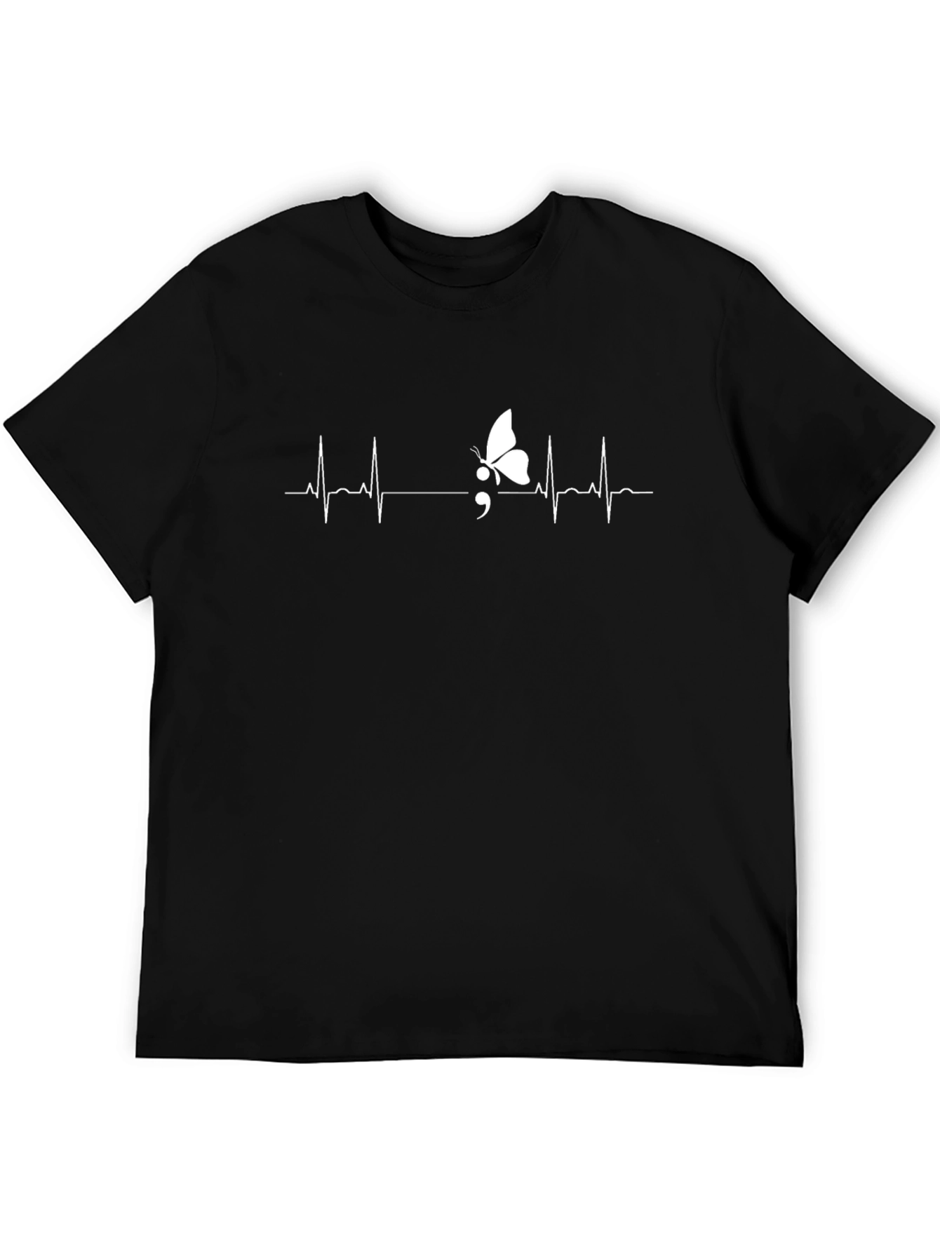 Butterfly Semicolon Heartbeat T-Shirt - Mental Health Awareness