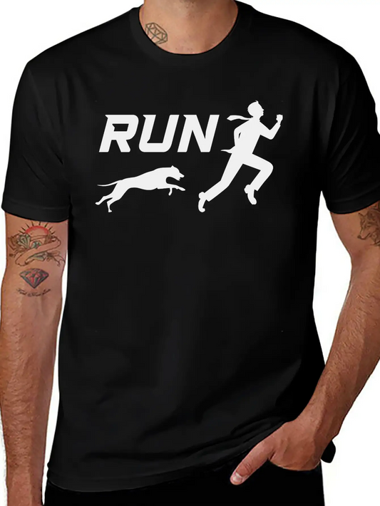 Run, Man Running Away From Dog Timeless Short Sleeve Tee – Comfy And Minimalist Design