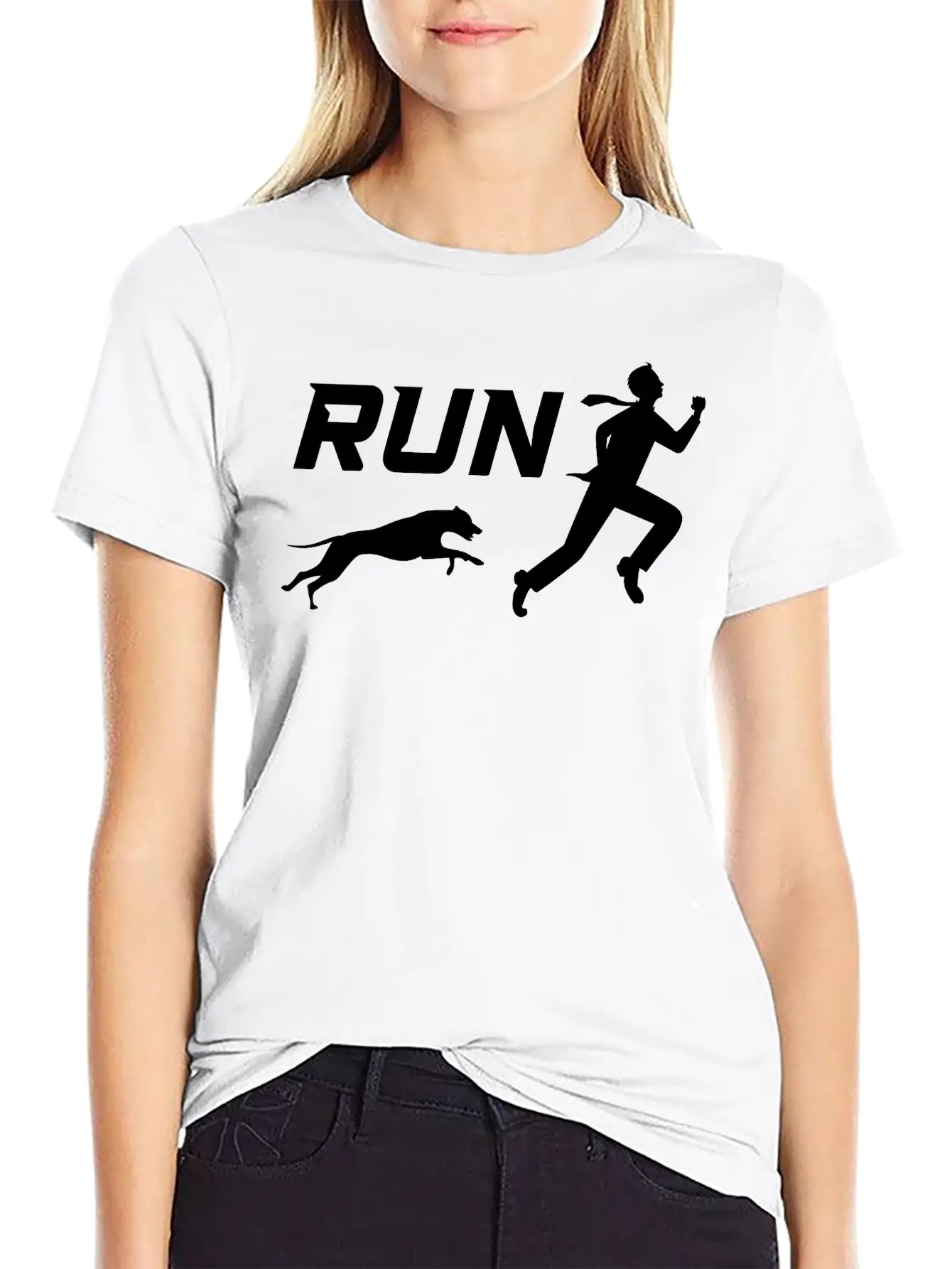 Run, Man Running Away From Dog Timeless Short Sleeve Tee – Comfy And Minimalist Design