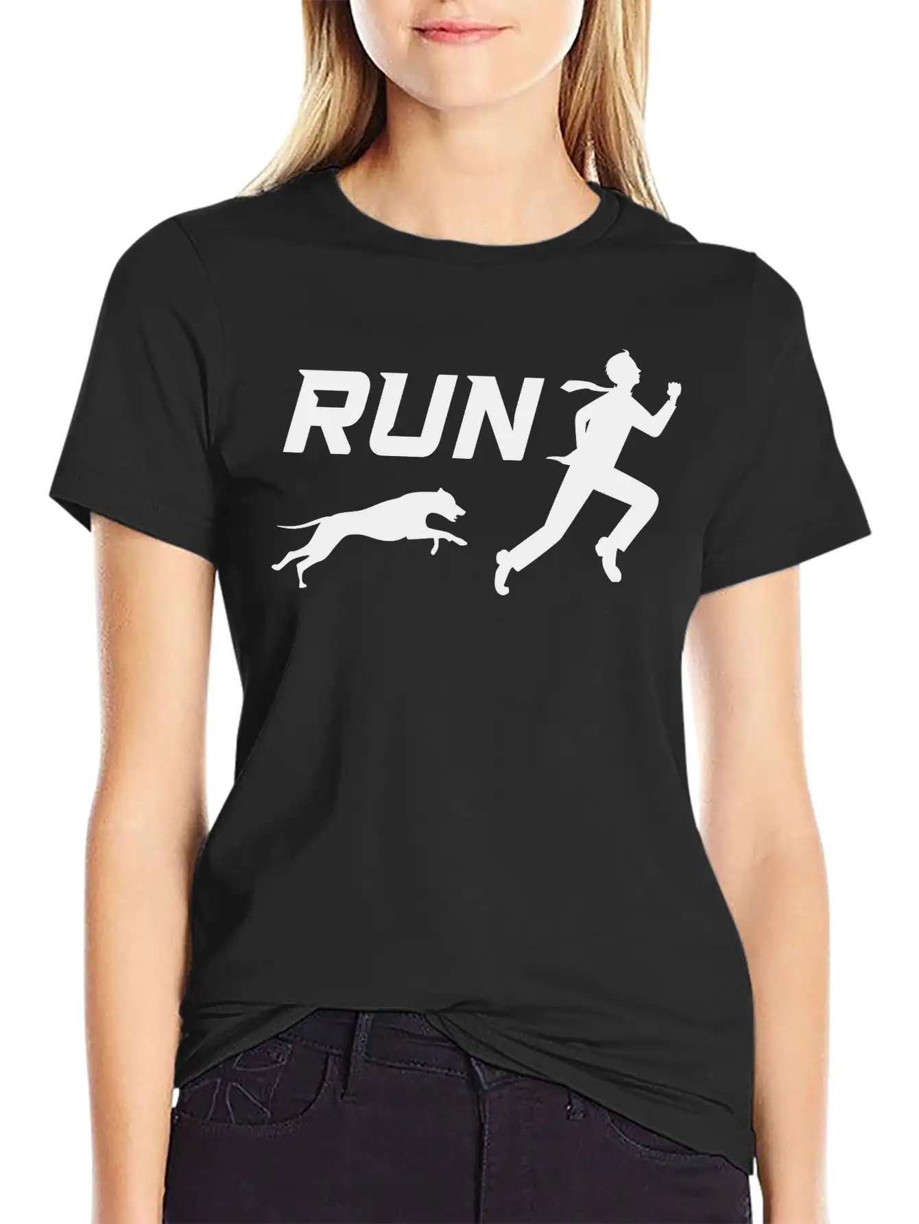 Run, Man Running Away From Dog Timeless Short Sleeve Tee – Comfy And Minimalist Design