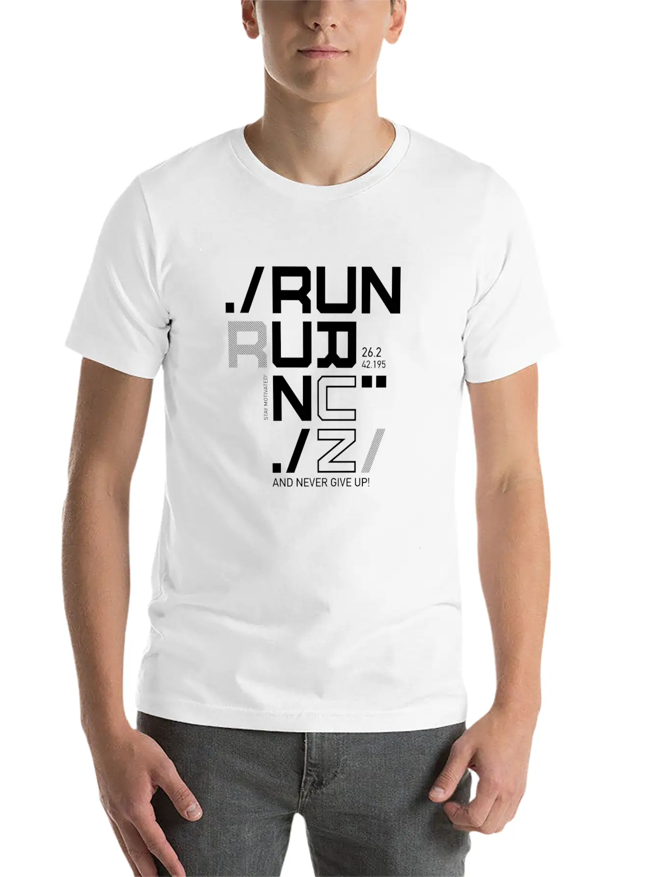 RUN RUN RUN NEVER GIVE UP RUNNING MARATHON GIFT Timeless Short Sleeve Tee – Comfy And Minimalist Design