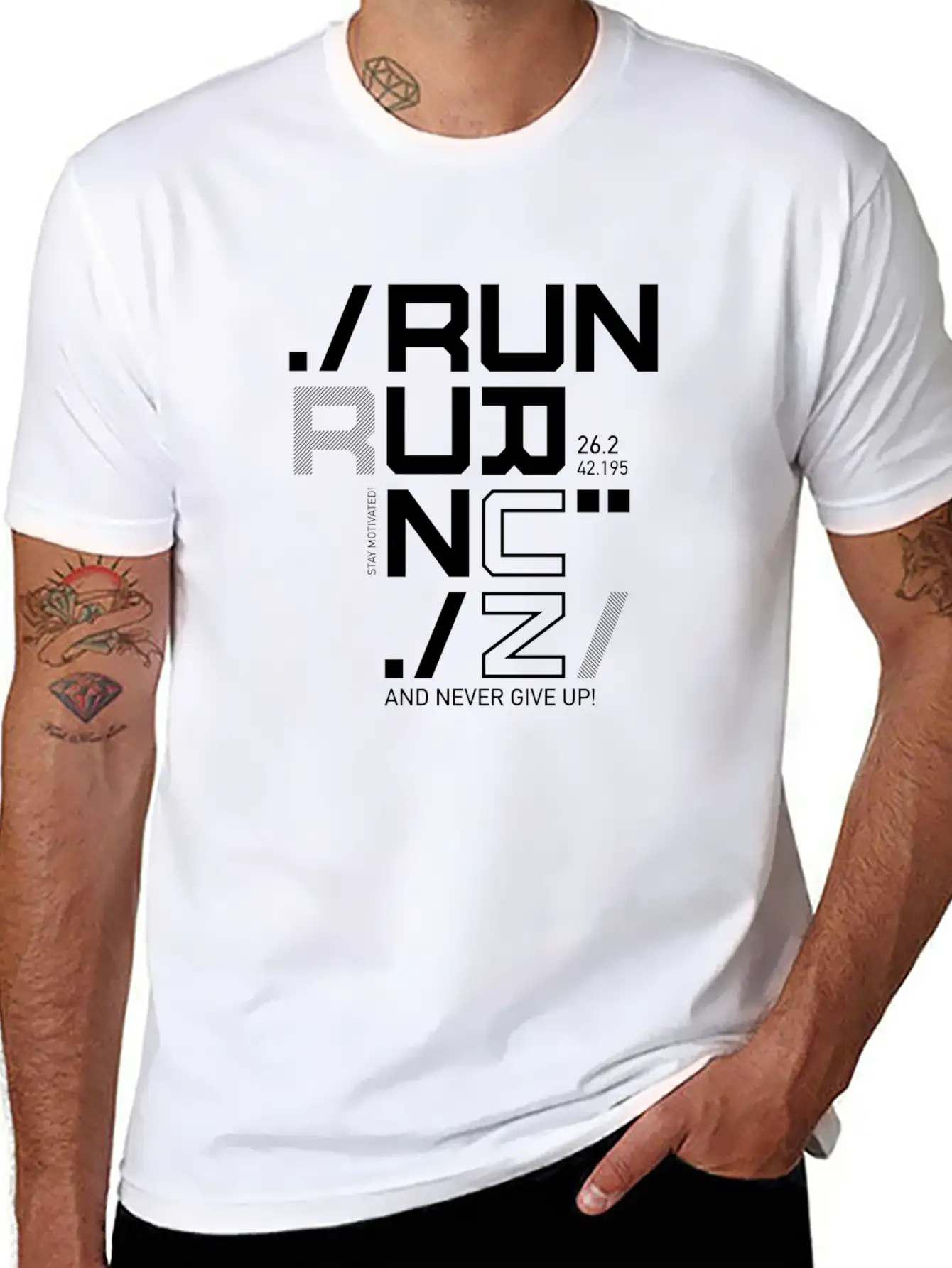 RUN RUN RUN NEVER GIVE UP RUNNING MARATHON GIFT Timeless Short Sleeve Tee – Comfy And Minimalist Design