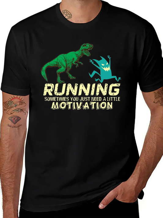 Running Running Running Motivation Dino Dinosaur Basic Graphic T-Shirt – Daily Comfort In Soft Cotton