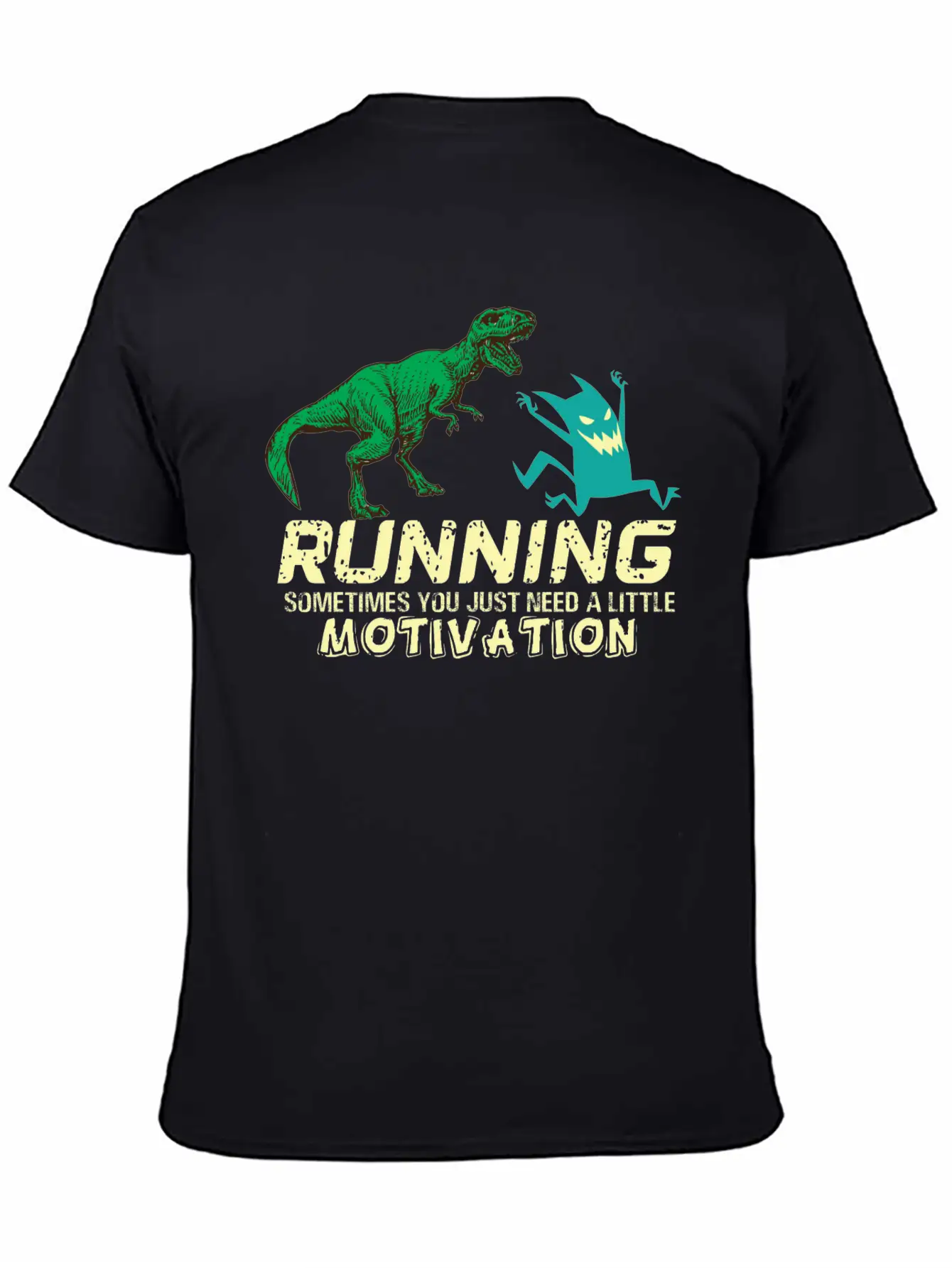 Running Running Running Motivation Dino Dinosaur Basic Graphic T-Shirt – Daily Comfort In Soft Cotton