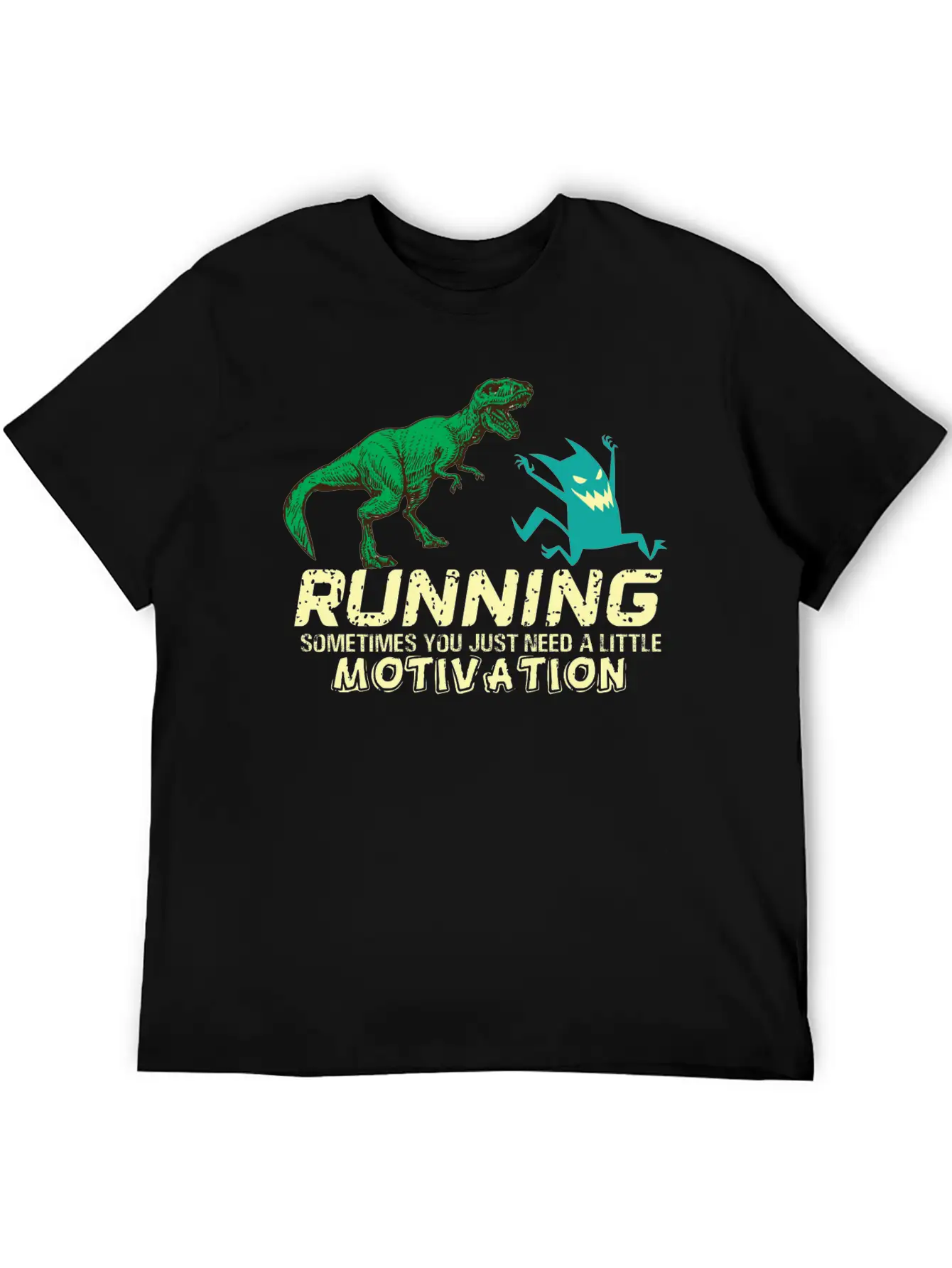 Running Running Running Motivation Dino Dinosaur Basic Graphic T-Shirt – Daily Comfort In Soft Cotton