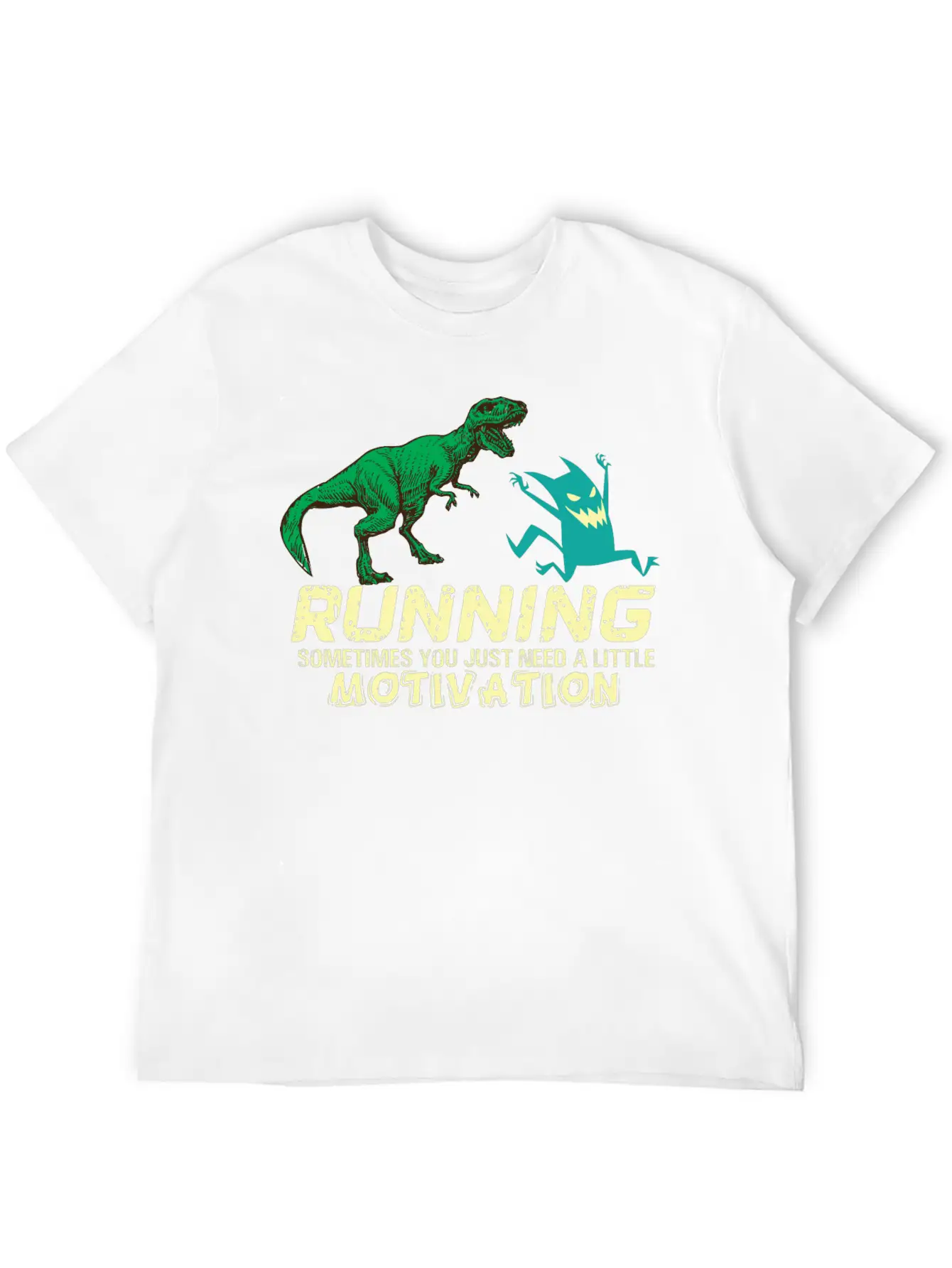 Running Running Running Motivation Dino Dinosaur Basic Graphic T-Shirt – Daily Comfort In Soft Cotton